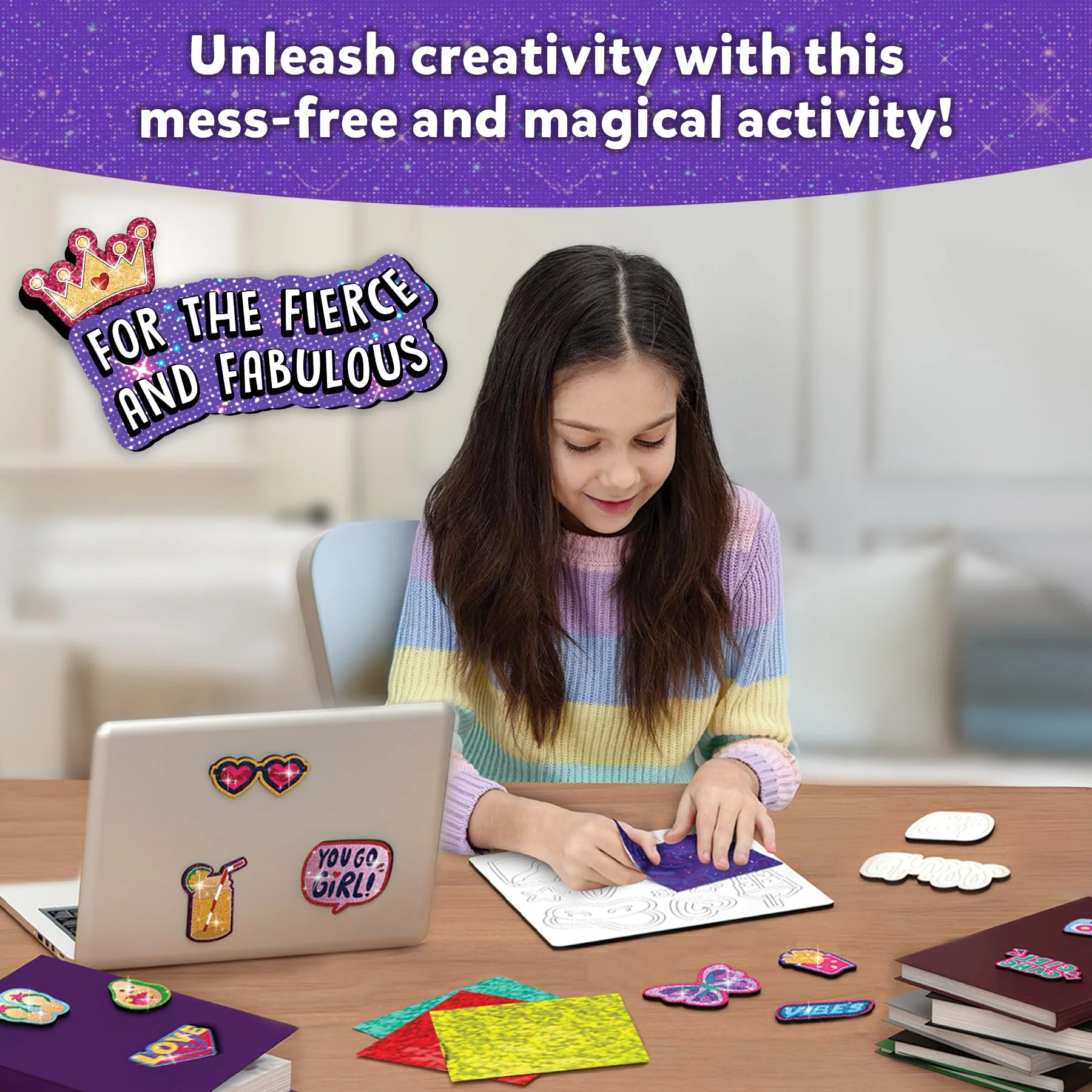 Skillmatics Foil Fun - Girl Power, 20+ DIY Foil Art Magnets, Mess-Free Craft Kit, 60+ Foam Stickers, Creative Activity for Girls, Kids, Tweens, Teens (Ages 7-13), Christmas Gifts, Travel, Party Favor - Image 4