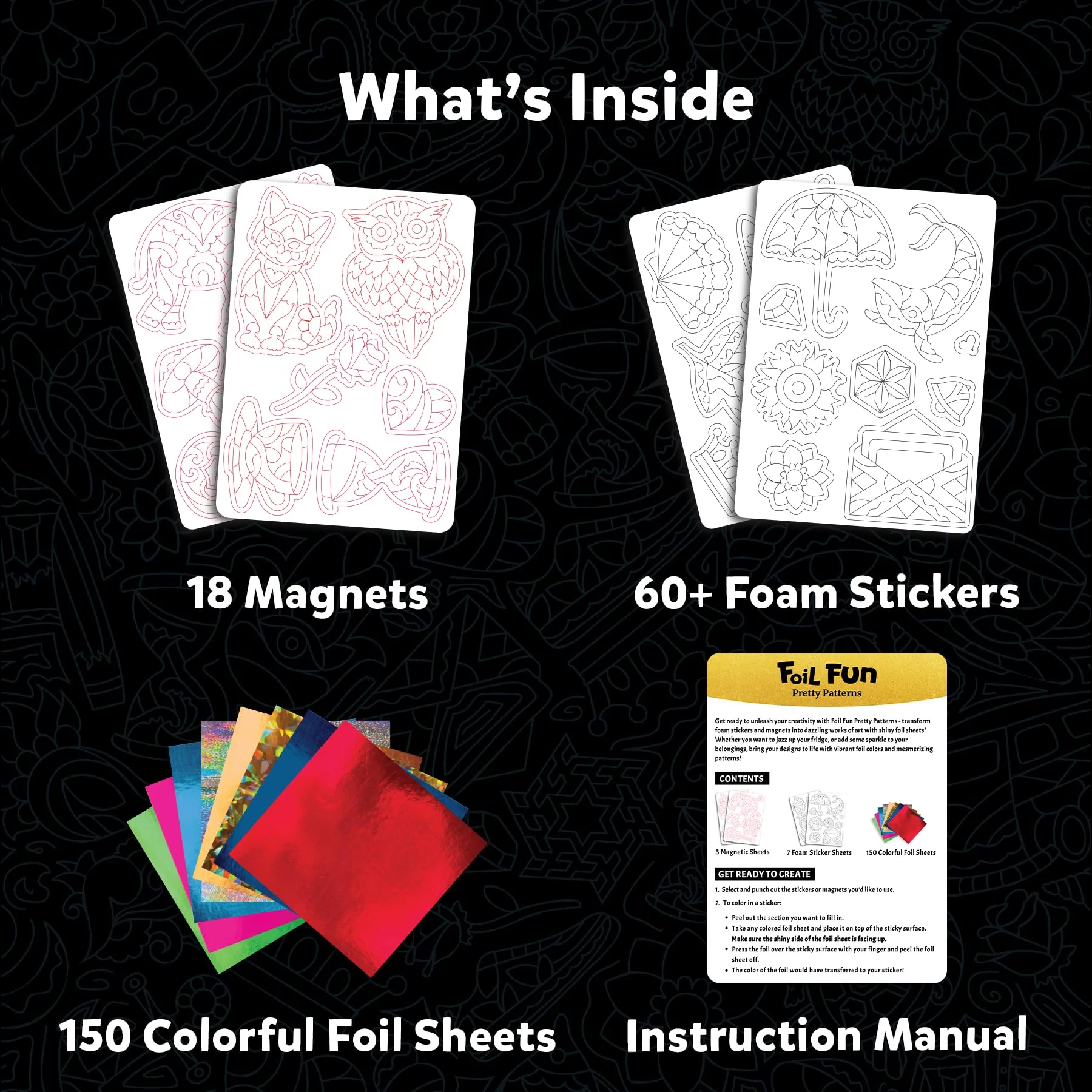 Skillmatics Foil Fun - Pretty Patterns, 18 DIY Magnets Mess-Free Art, Colorful Creative Party Activity, Craft Kits, 60+ Foam Stickers, Christmas Gifts for Kids, Teens, Adults, Families - Image 8