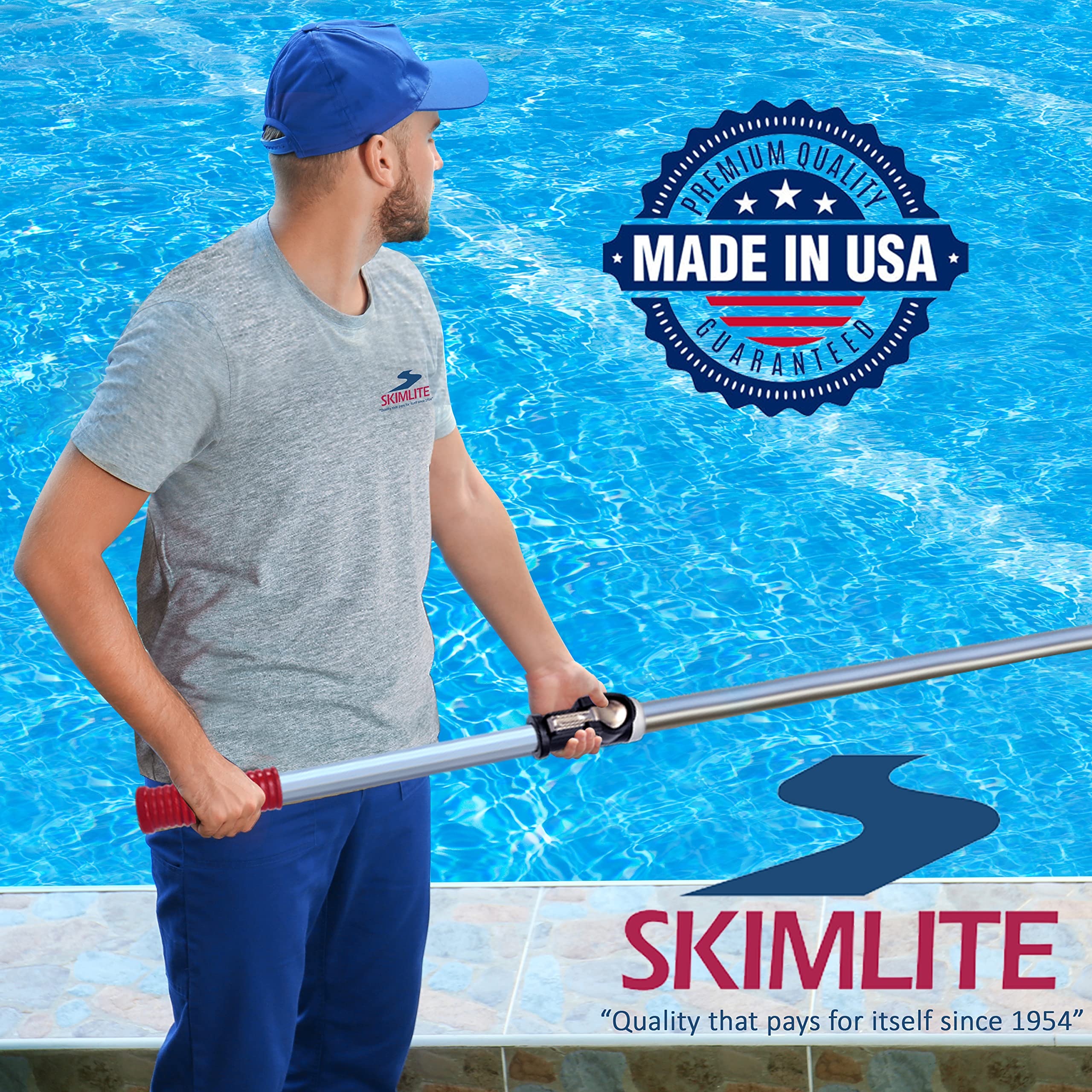 SKIMLITE MANUFACTURING Snaplite Telescopic Pool Pole 16 Ft Adjustable Cleaning Poles Push Button Lock Light Weight Easy Grip, Includes Universal Threaded Adapter for Skimmer Net Brush Vacuum Head - Image 3