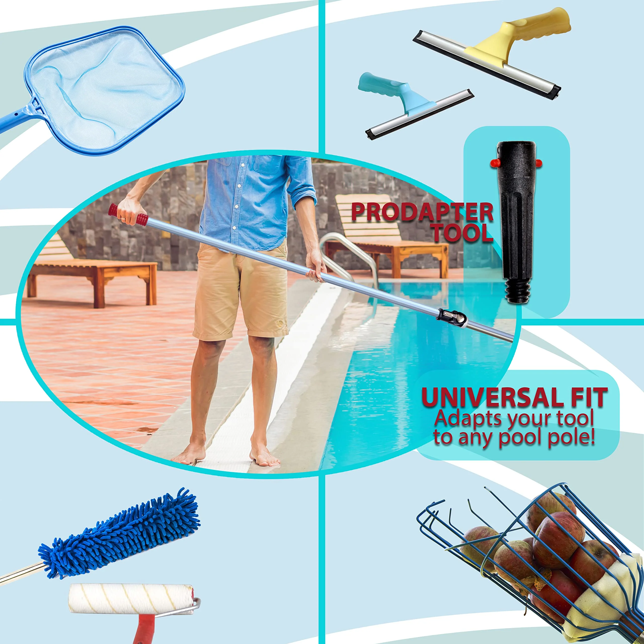 SKIMLITE MANUFACTURING Snaplite Telescopic Pool Pole 16 Ft Adjustable Cleaning Poles Push Button Lock Light Weight Easy Grip, Includes Universal Threaded Adapter for Skimmer Net Brush Vacuum Head - Image 5