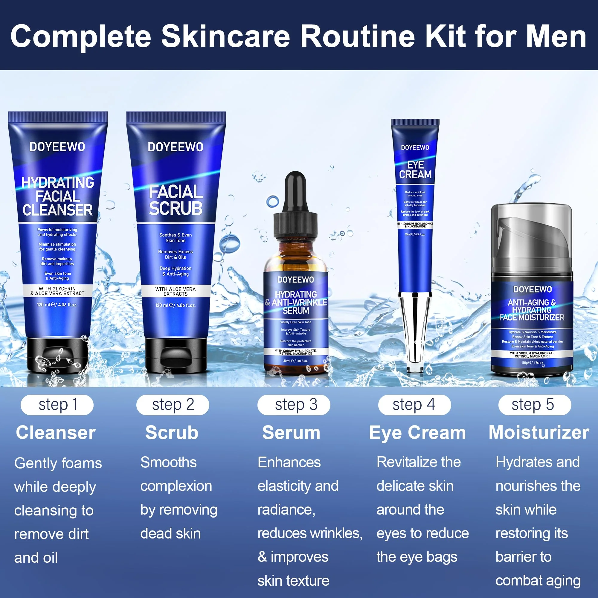 Skin Care for Men, Hydrate, Firm, Anti-Aging & Wrinkle Mens Self Care Facial Face Routine Kit,Birthday Valentines Gift Baskets for Young Men Him Teen Boy Dad Boyfriend Husband Christmas Gifts Ideas - Image 5