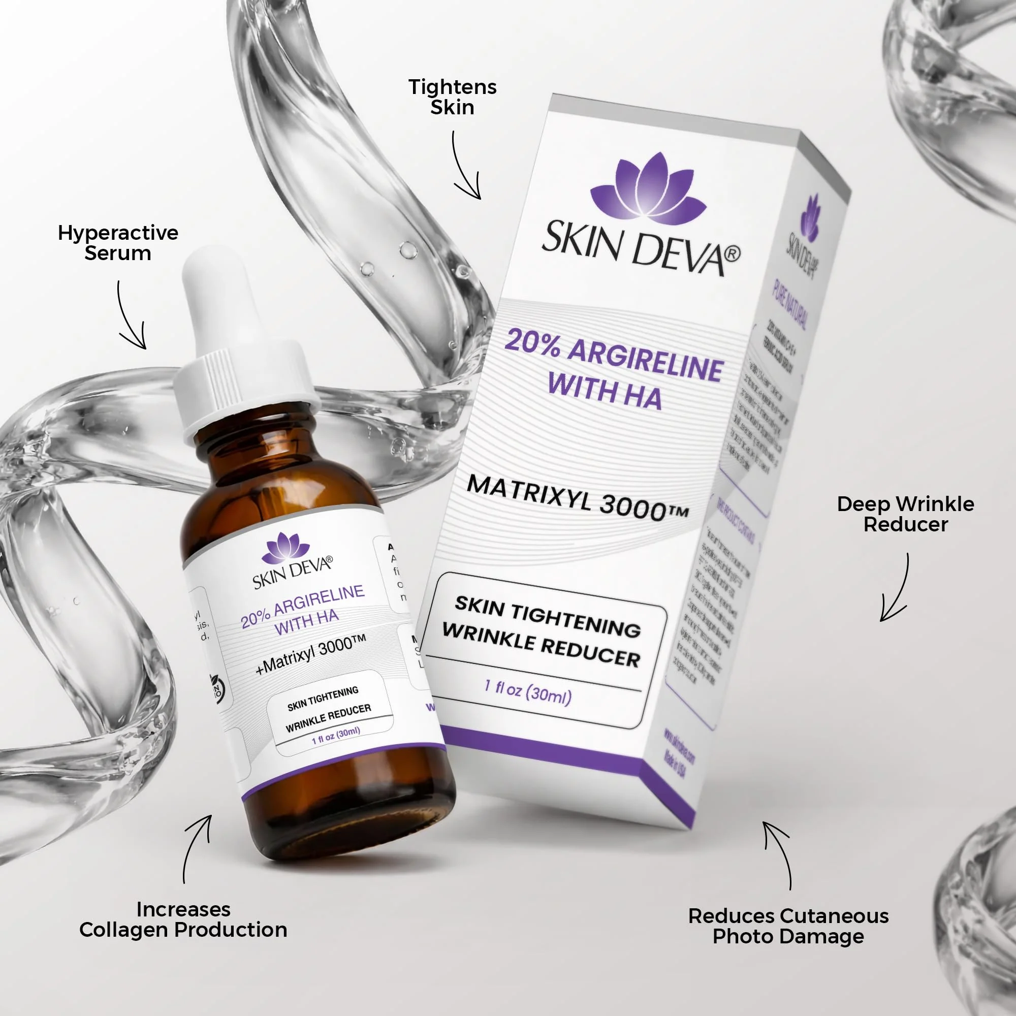 SKIN DEVA 20% Argireline Serum with Matrixyl 3000 Pure Hyaluronic Acid Serum For Face Deep Wrinkle Reducer Anti Aging Tones Skin and Stimulates Collagen Peptides Serum For Face - Image 3
