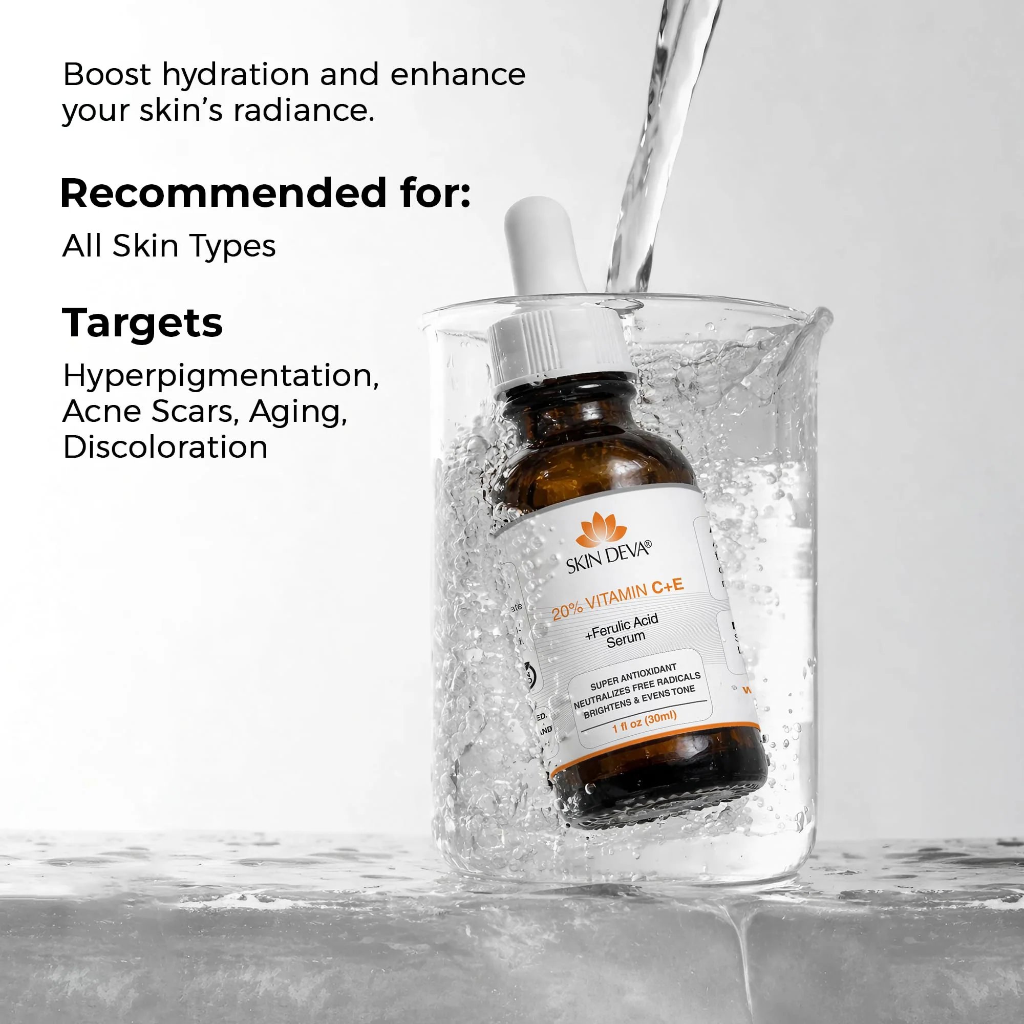 Skin Deva 20% Vitamin C Serum Anti Aging Face Serum with Hyaluronic Acid & Vitamin E – Brightening Formula for Improving Appearance of Dark Spots, Fine Lines & Wrinkles – All Skin Types, 1 fl oz - Image 3