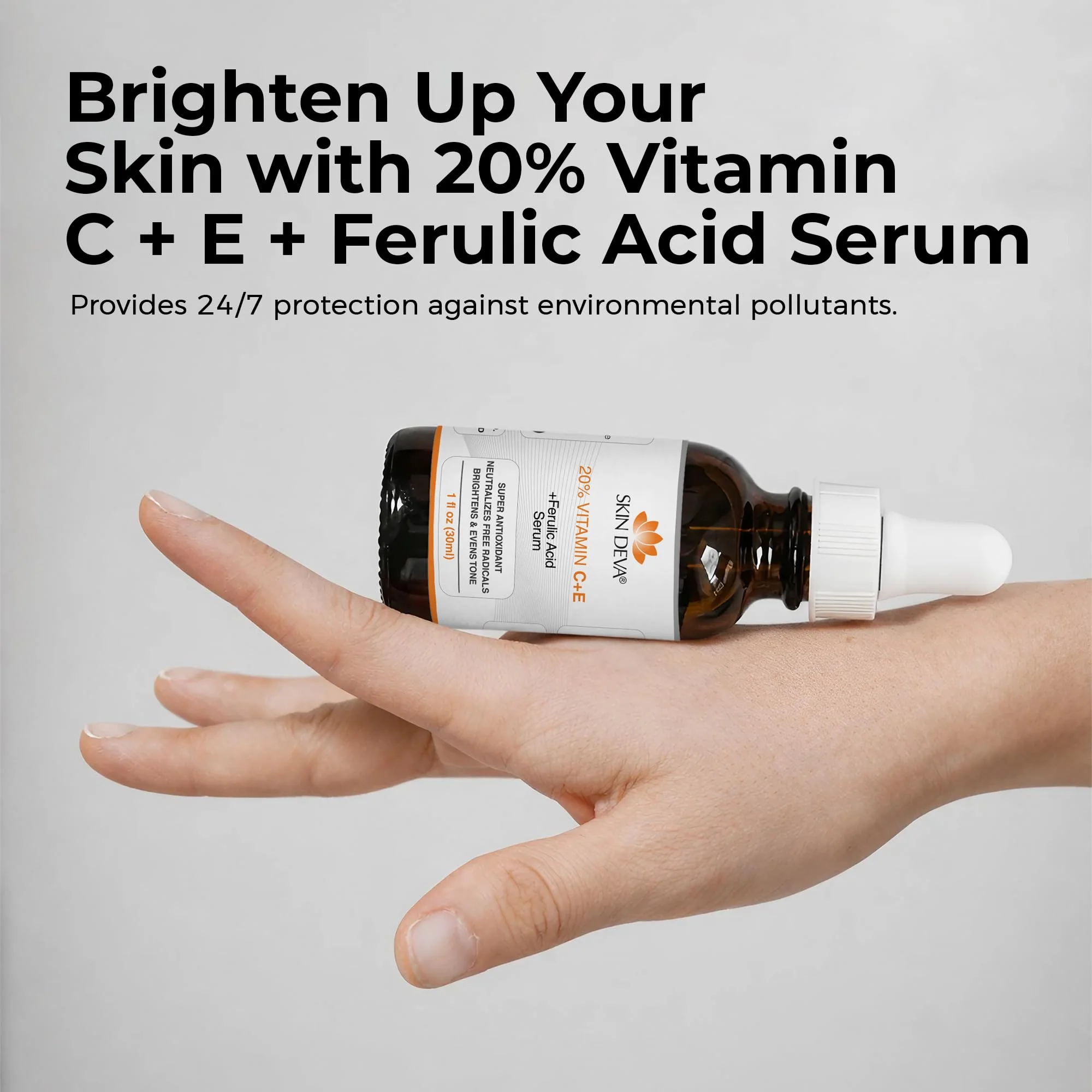 Skin Deva 20% Vitamin C Serum Anti Aging Face Serum with Hyaluronic Acid & Vitamin E – Brightening Formula for Improving Appearance of Dark Spots, Fine Lines & Wrinkles – All Skin Types, 1 fl oz - Image 4