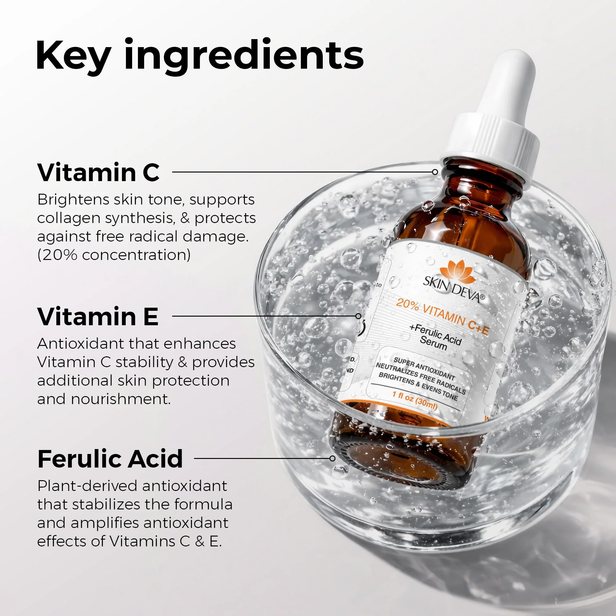 Skin Deva 20% Vitamin C Serum Anti Aging Face Serum with Hyaluronic Acid & Vitamin E – Brightening Formula for Improving Appearance of Dark Spots, Fine Lines & Wrinkles – All Skin Types, 1 fl oz - Image 8