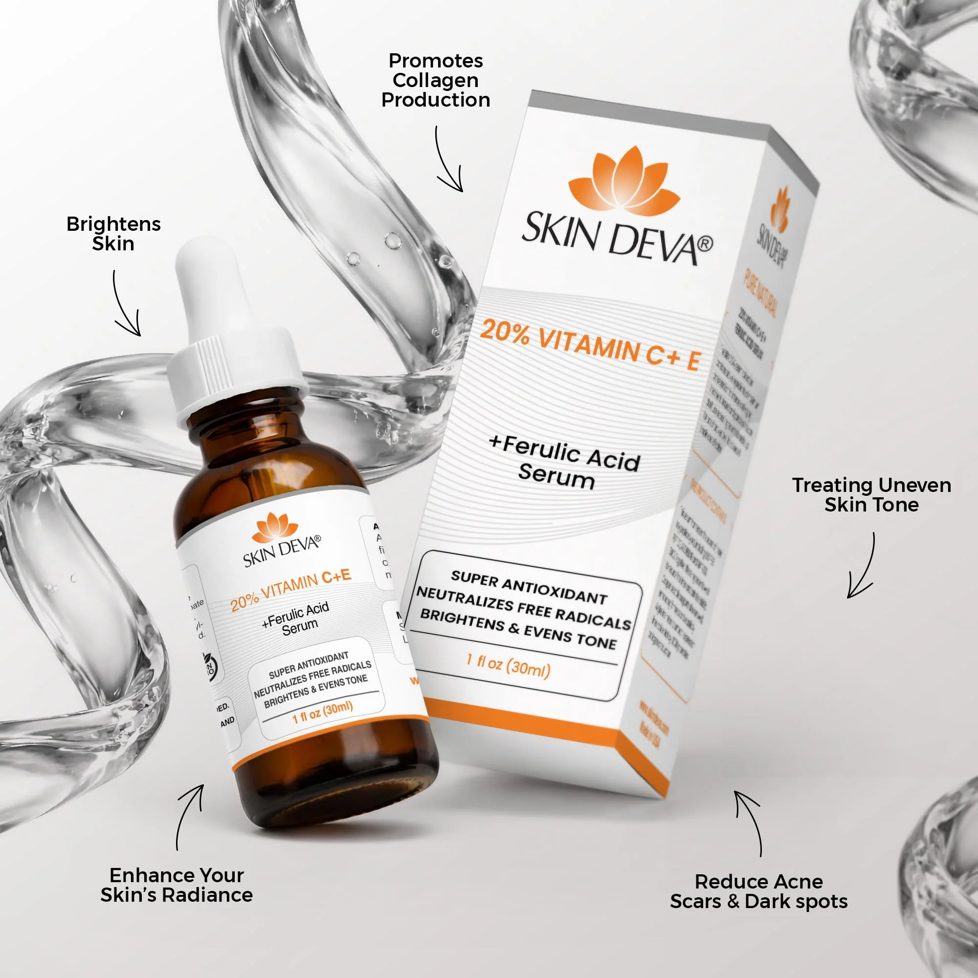 Skin Deva 20% Vitamin C Serum Anti Aging Face Serum with Hyaluronic Acid & Vitamin E – Brightening Formula for Improving Appearance of Dark Spots, Fine Lines & Wrinkles – All Skin Types, 1 fl oz - Image 9