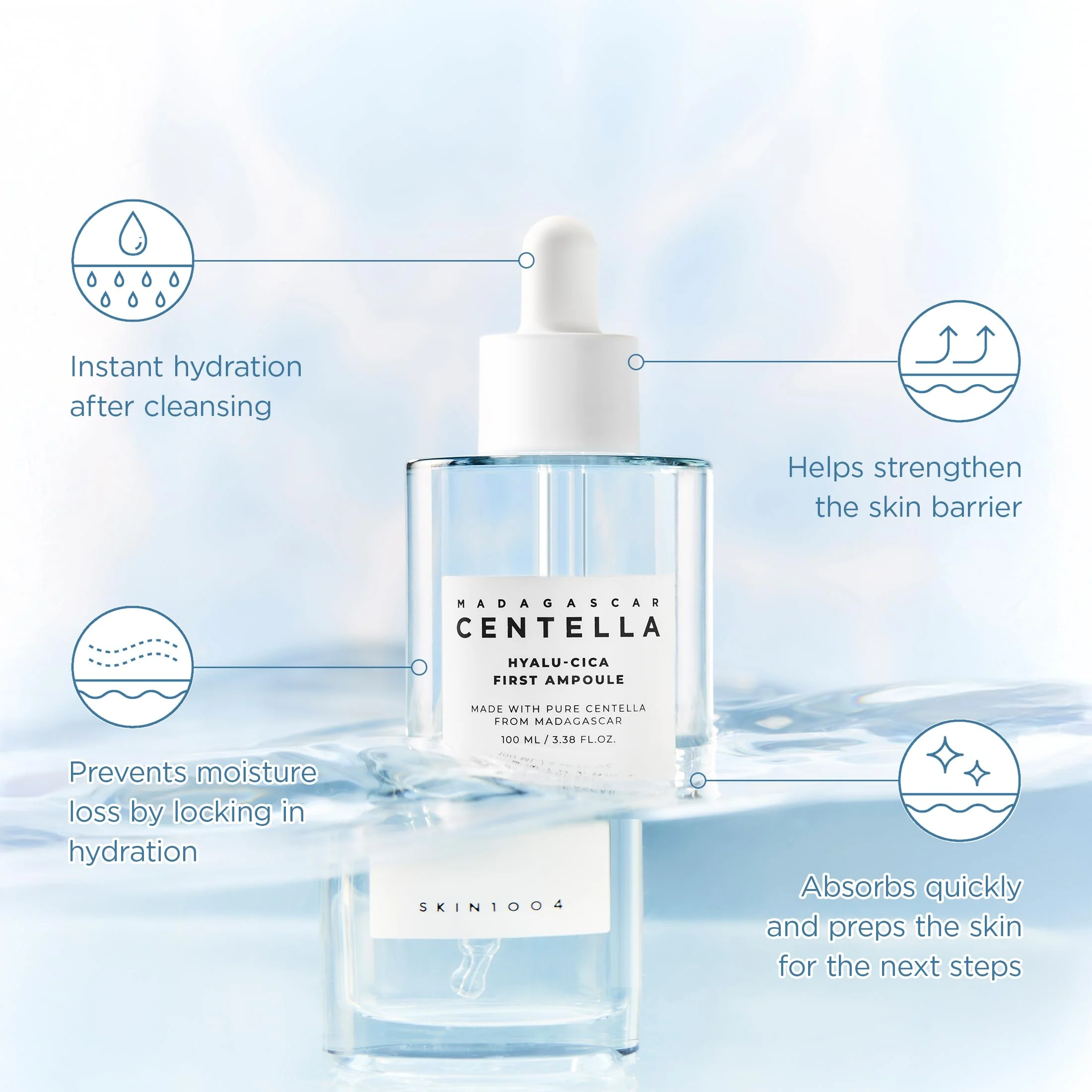 SKIN1004 Hyalu-Cica First Ampoule, Korean Serum for Face with Hyaluronic Acid & Centella, Facial Ampoule Serum for Deep Moisture, Lightweight Centella Ampoule, Korean Skin Care, 3.38 fl.oz / 100ml - Image 7