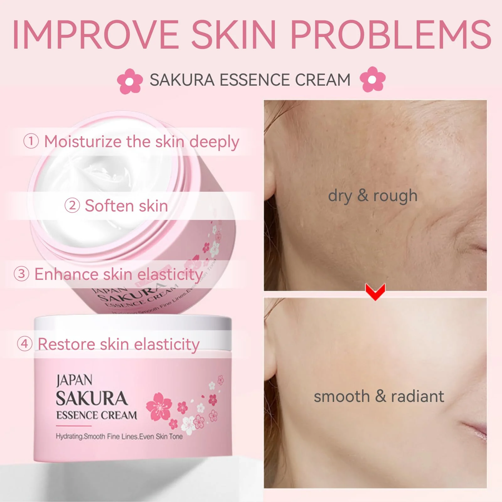 Skincare Set Sakura Teen Girls Gifts - Skin Care Set - Skincare for Teens 10-12 Hydrating - Travel Size Facial Kit for Women with Cleanser,Serum,Cream,Bunny Headband,Cleansing Brush（5pcs） - Image 4