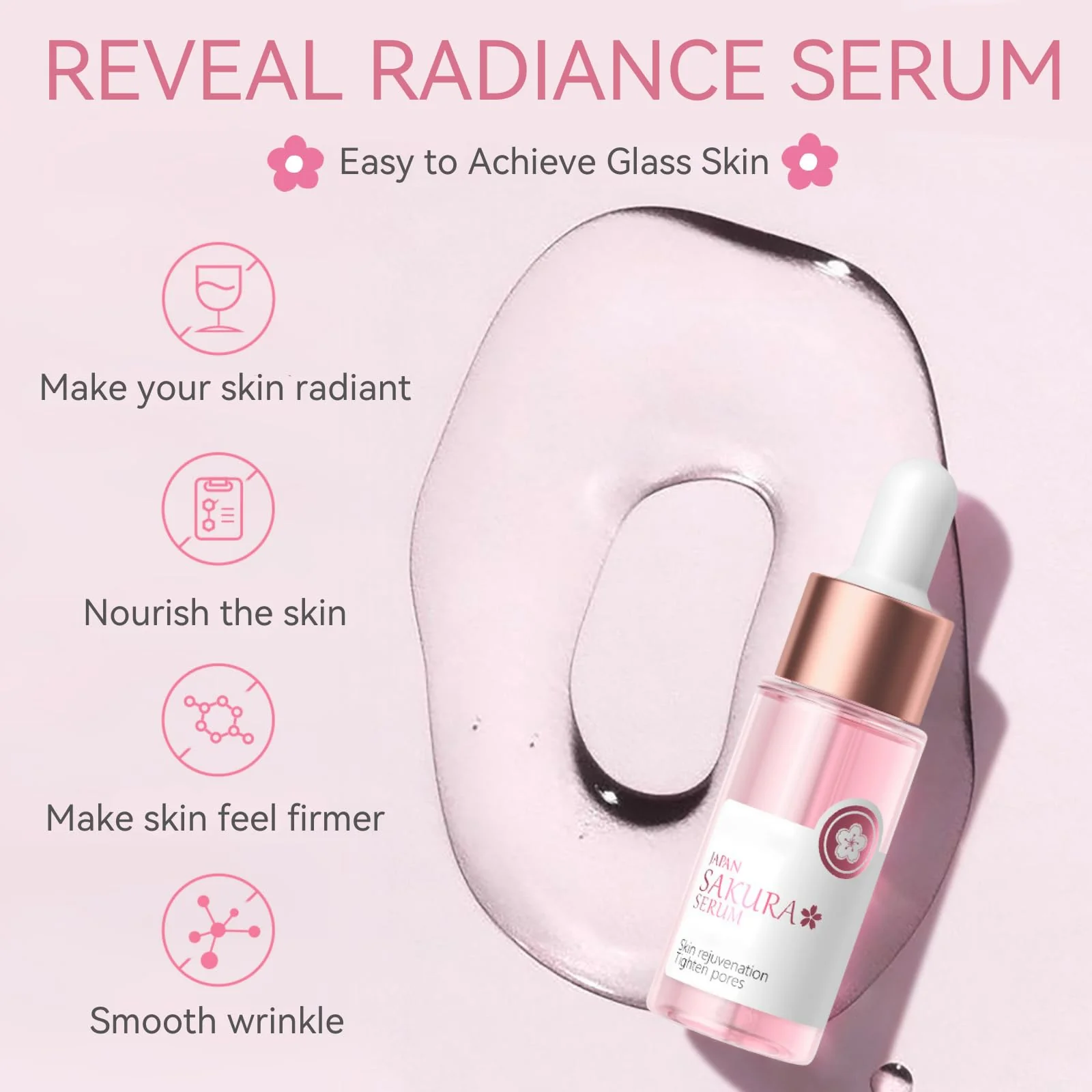Skincare Set Sakura Teen Girls Gifts - Skin Care Set - Skincare for Teens 10-12 Hydrating - Travel Size Facial Kit for Women with Cleanser,Serum,Cream,Bunny Headband,Cleansing Brush（5pcs） - Image 5