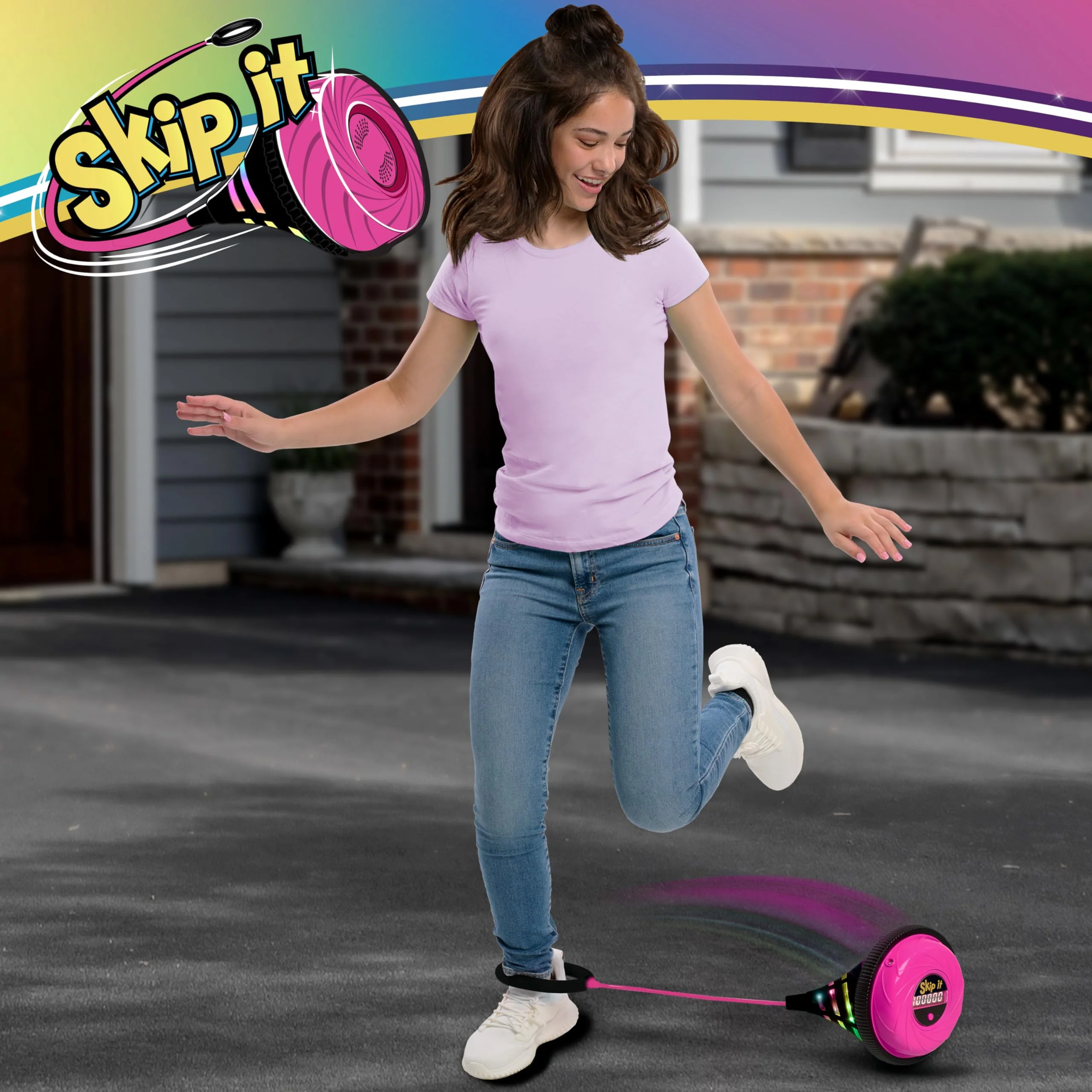 Skip It Retro Outdoor Toy, Light Up Ball and Digital Counter, Pink, Soft Foam Padded Ankle Ring, 79 cm Long, Screen Free Play, Toy for Boys, Girls, Kids Ages 5 and Up - Image 4