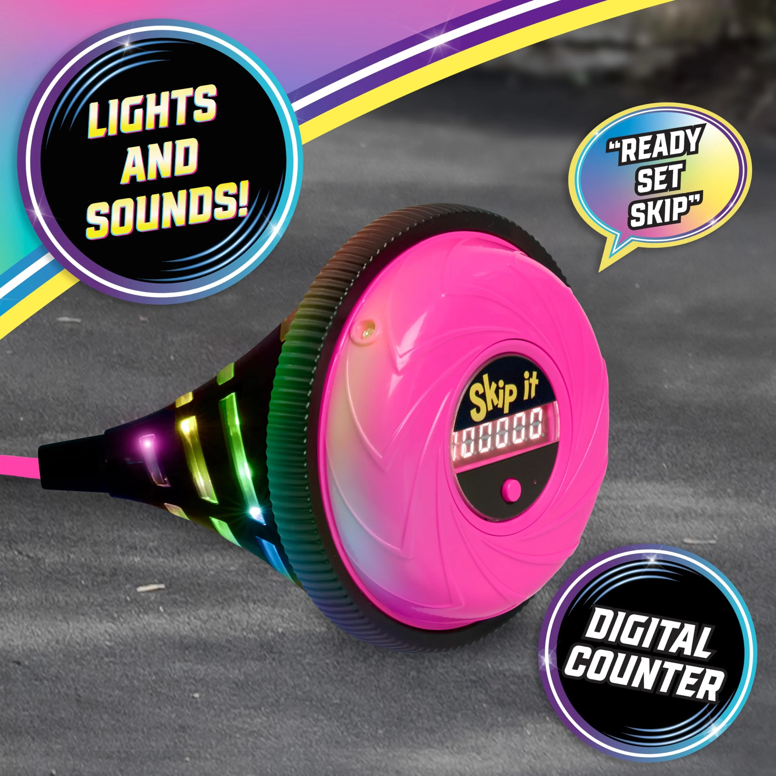 Skip It Retro Outdoor Toy, Light Up Ball and Digital Counter, Pink, Soft Foam Padded Ankle Ring, 79 cm Long, Screen Free Play, Toy for Boys, Girls, Kids Ages 5 and Up - Image 6