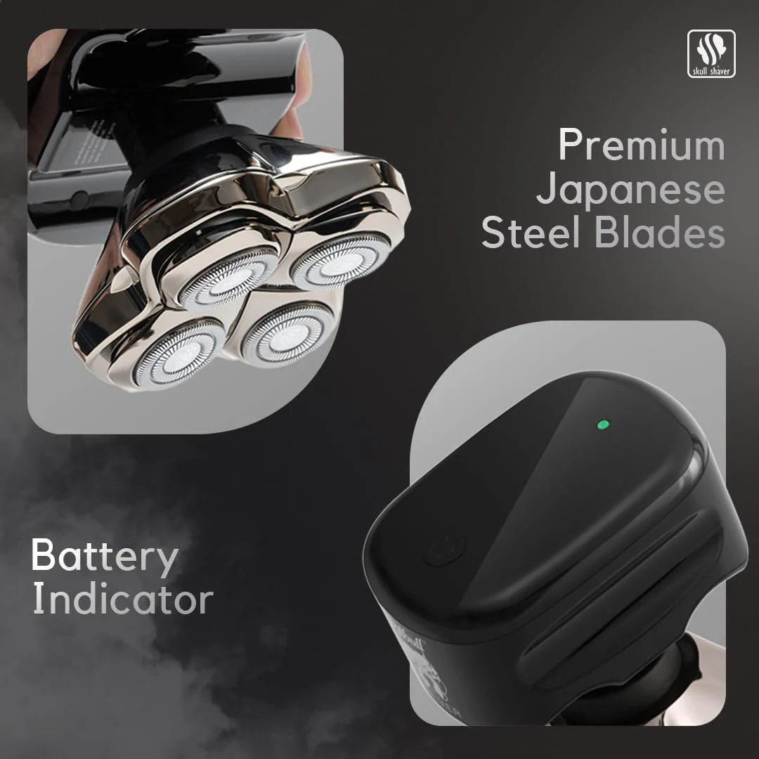 Skull Shaver Pitbull Silver PRO Head & Face Shaver - Premium Cordless Electric Shaver for Wet & Dry Shaving - Ergonomic & Easy-to-Clean Design - Includes Travel Pouch