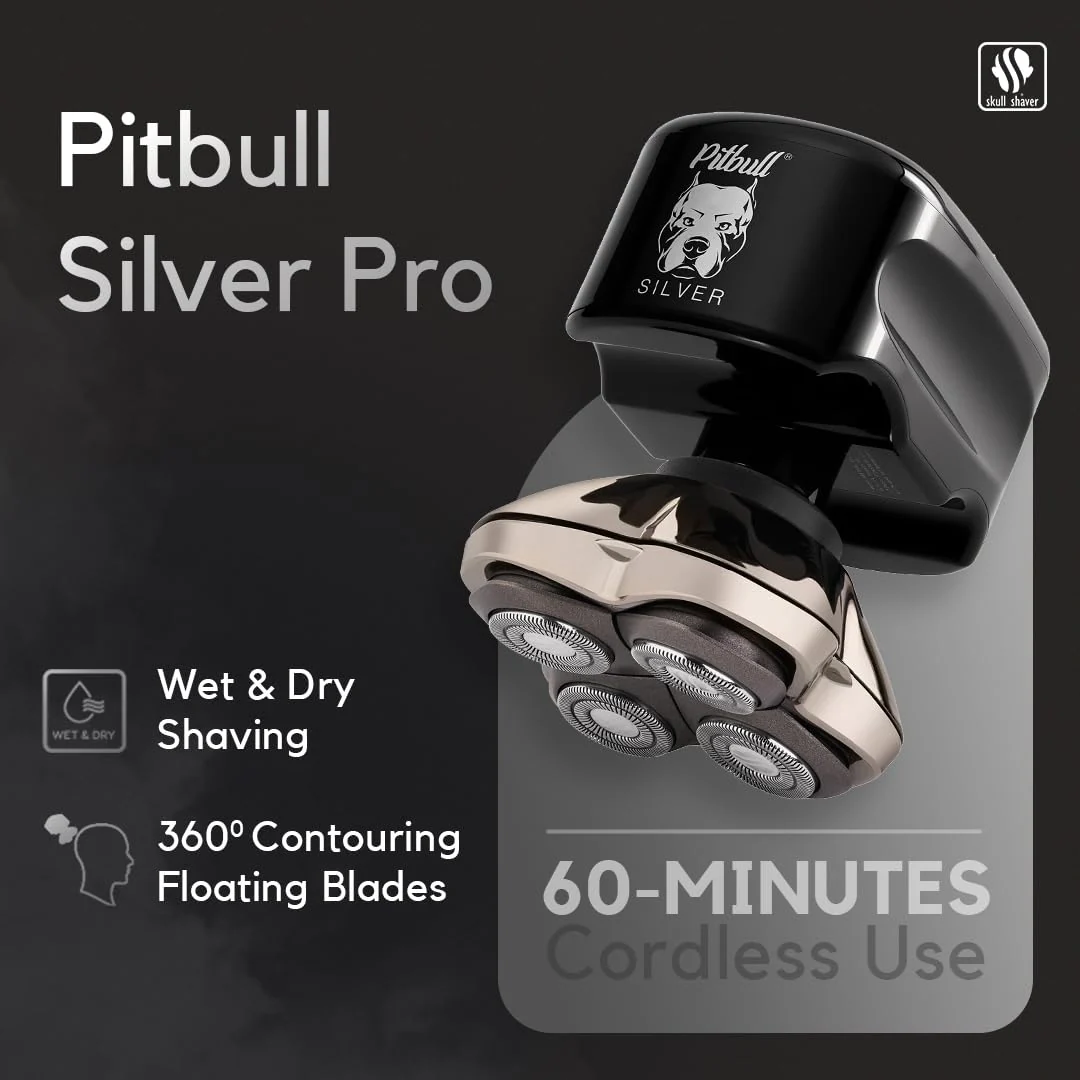 Skull Shaver Pitbull Silver PRO Head & Face Shaver - Premium Cordless Electric Shaver for Wet & Dry Shaving - Ergonomic & Easy-to-Clean Design - Includes Travel Pouch - Image 3