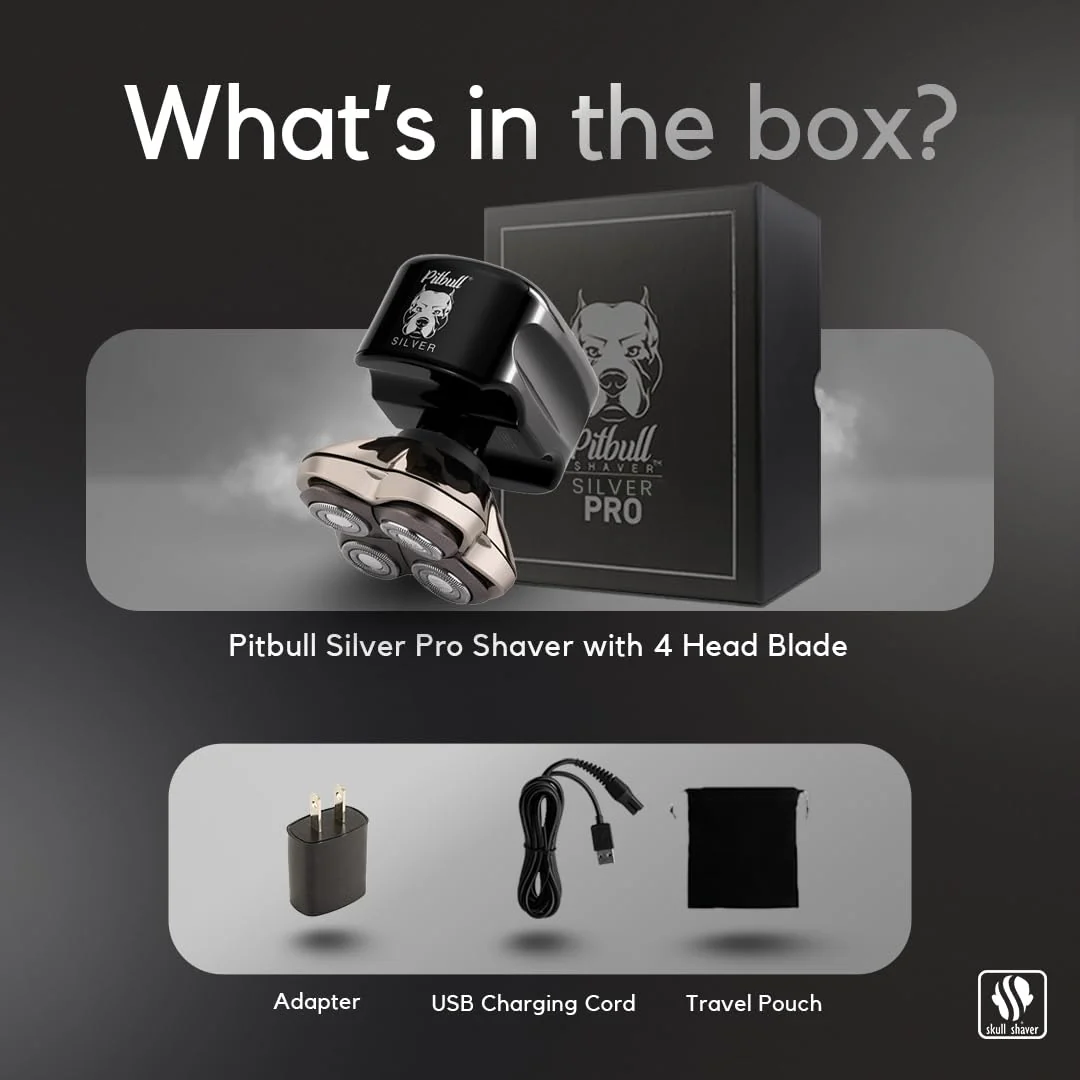 Skull Shaver Pitbull Silver PRO Head & Face Shaver - Premium Cordless Electric Shaver for Wet & Dry Shaving - Ergonomic & Easy-to-Clean Design - Includes Travel Pouch - Image 4