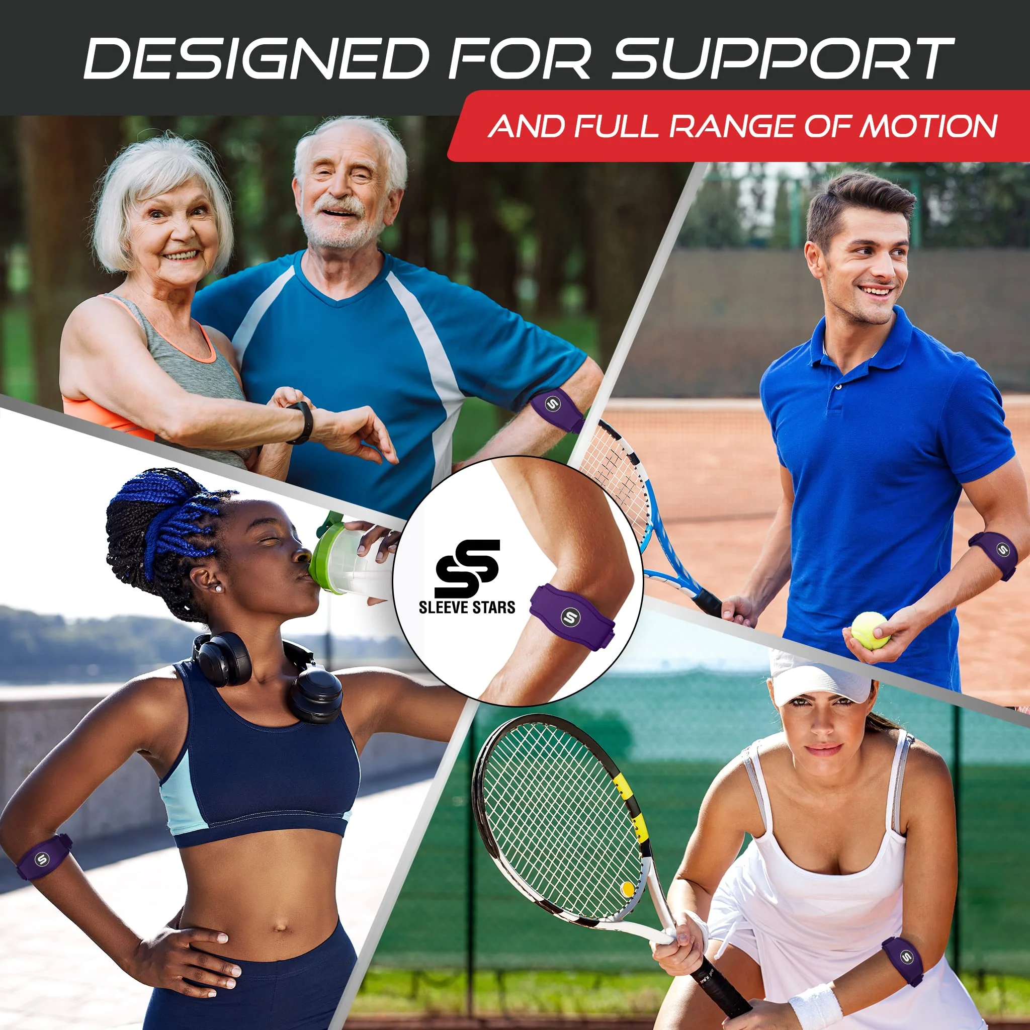 Sleeve Stars Tennis Elbow Brace for Women - Adjustable Tennis Elbow Strap, Golfers Elbow Brace for Men, Counterforce Brace for Tendonitis Relief, Fits 9"-23" (Pair/Dark Purple) - Image 5