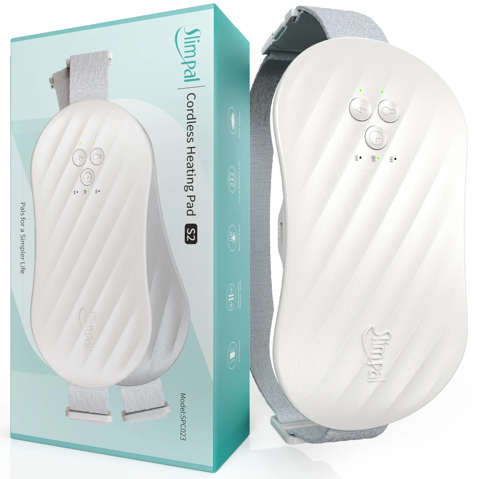Slimpal Heating Pad for Period Cramps, Portable Heating Pad for Menstrual Relief, Electric Cordless Heating Belt for Back, Belly, Waist, Stomach, Wearable Heat Belt Gifts for Her Women Girl, White