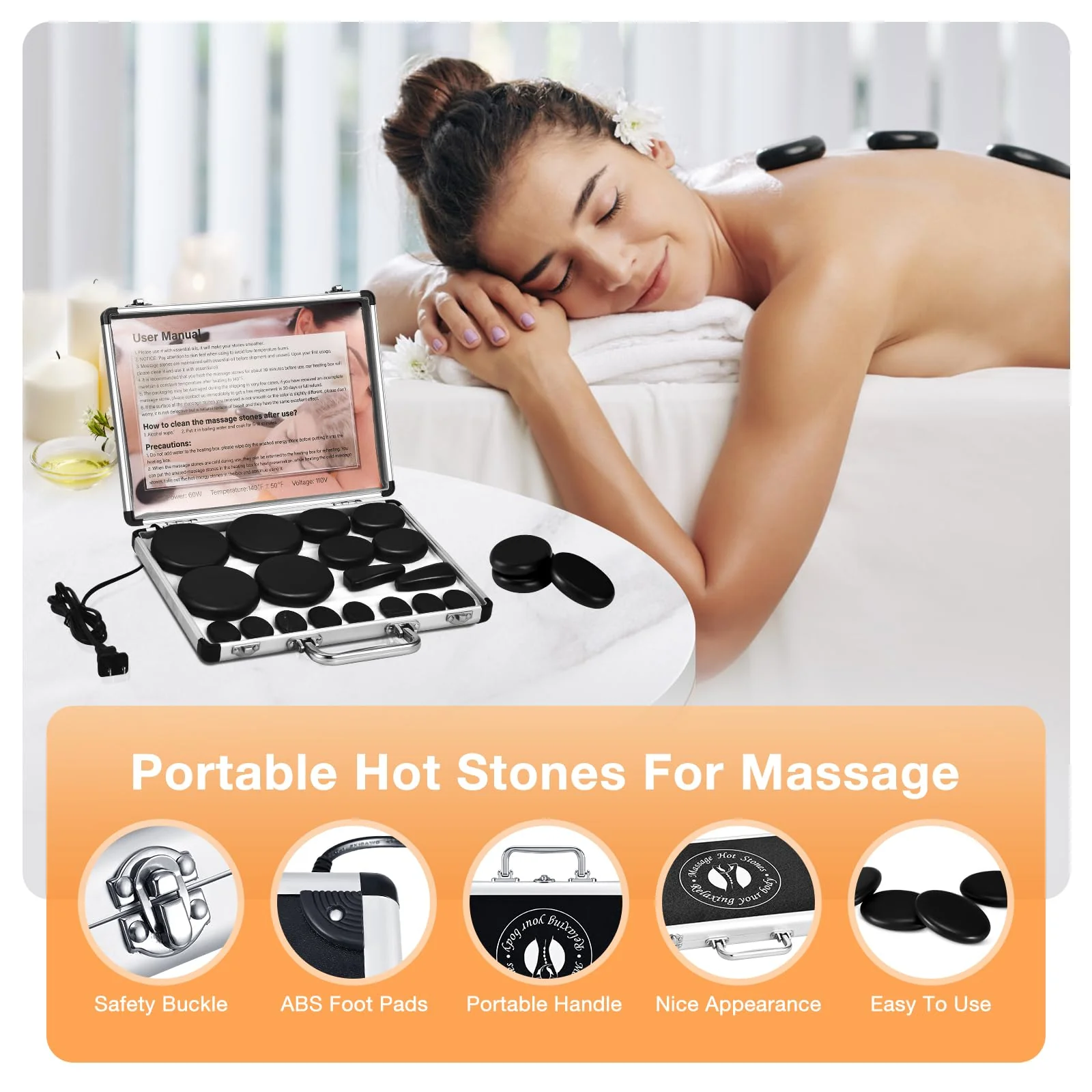 SLIMSTY Hot Stones Massage Set, 18 Pcs Basalt Hot Stones with Heater Kit, Massage Stones for Professional or Home spa, Relaxing, Healing, Pain Relief - Image 5