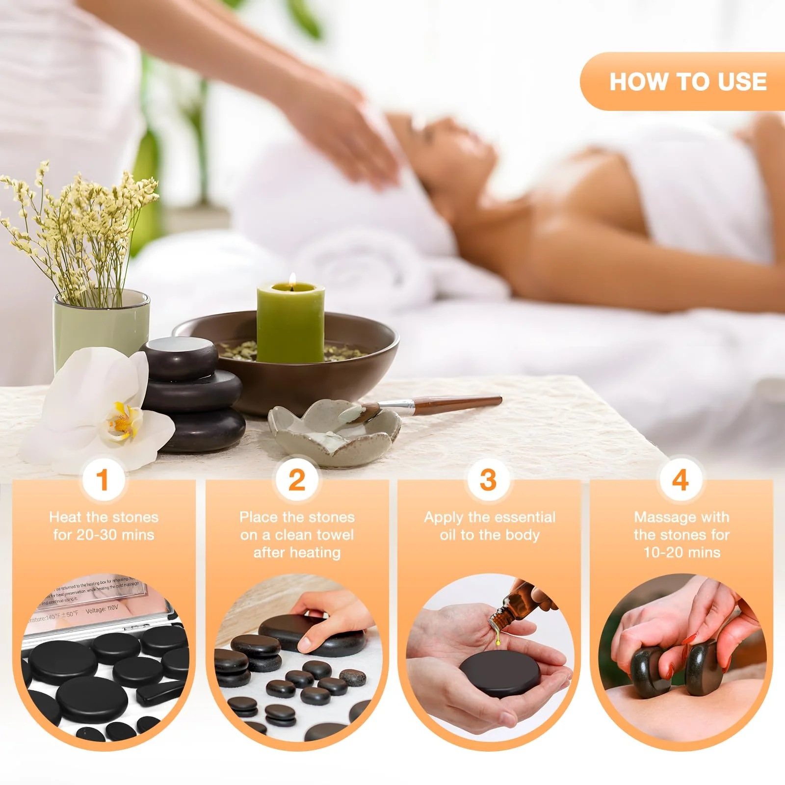SLIMSTY Hot Stones Massage Set, 18 Pcs Basalt Hot Stones with Heater Kit, Massage Stones for Professional or Home spa, Relaxing, Healing, Pain Relief - Image 7