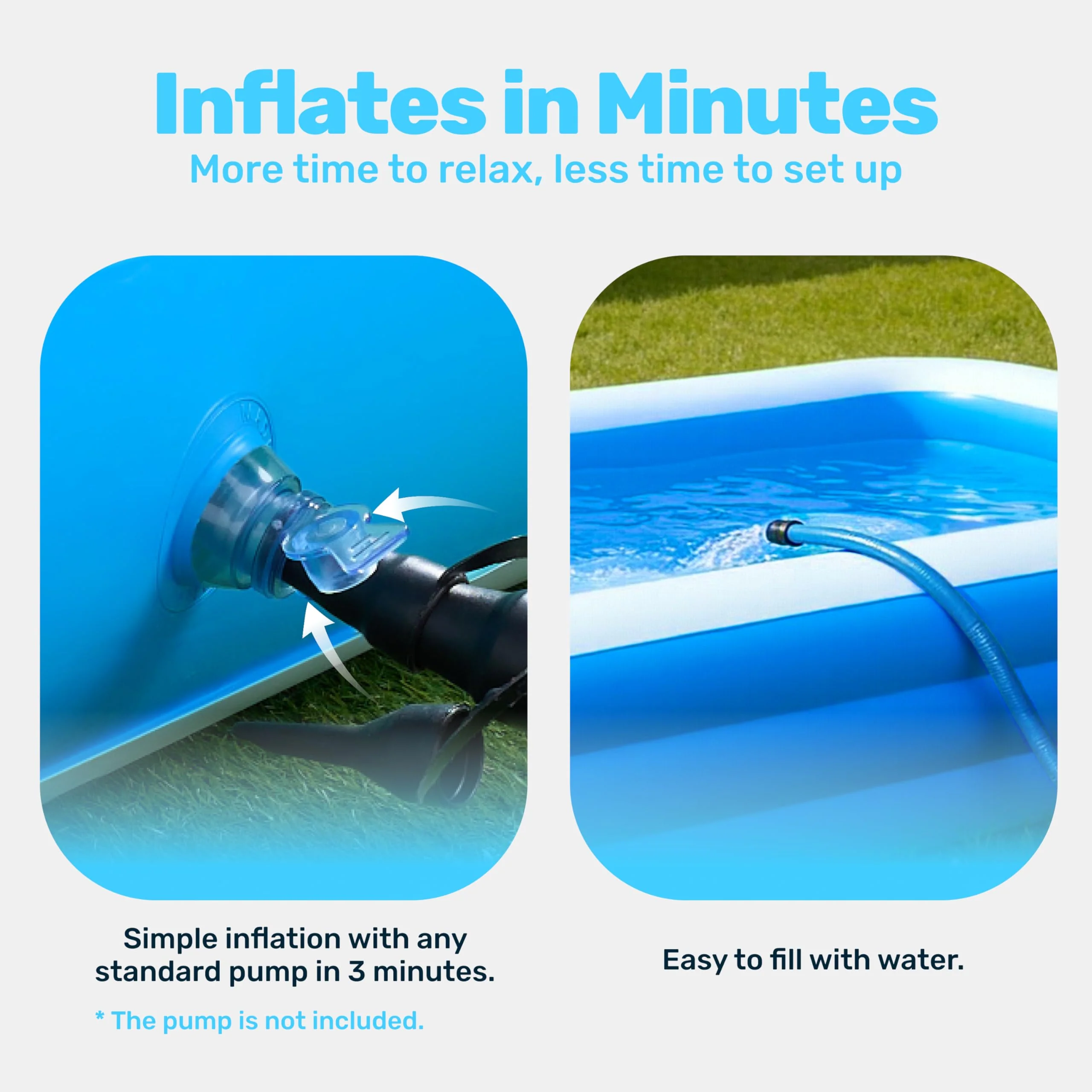 SLOOSH Inflatable Pool for Adults with Seats, 120" x 72" x 22" Full-Sized Blow Up Durable Thickened Above Ground Family Pool, Large Swimming Pools for Backyard Garden Lawn Summer Water Party, Blue - Image 7