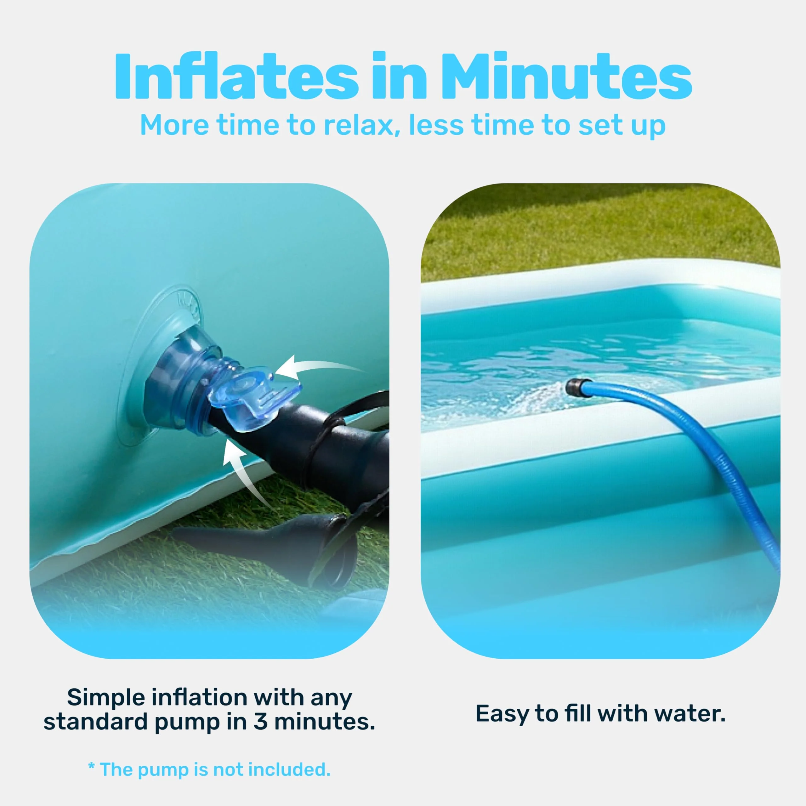 SLOOSH Inflatable Pool for Adults with Seats, 120" x 72" x 22" Full-Sized Blow Up Durable Thickened Above Ground Family Pool, Large Swimming Pools for Backyard Garden Lawn Summer Water Party, Cyan - Image 7