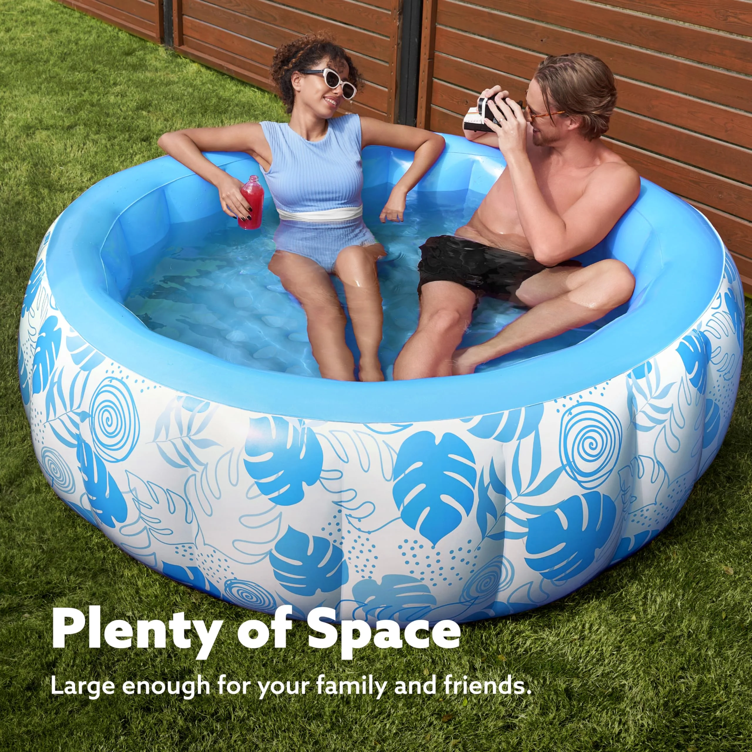 SLOOSH Inflatable Swimming Pool,5.5ft x 20 Inch Full-Sized Blow Up Durable Thickened Luxury Above Ground Family Pool with Comfortable Backrest for Summer Water Party Backyard Garden Lawn,Blue - Image 5