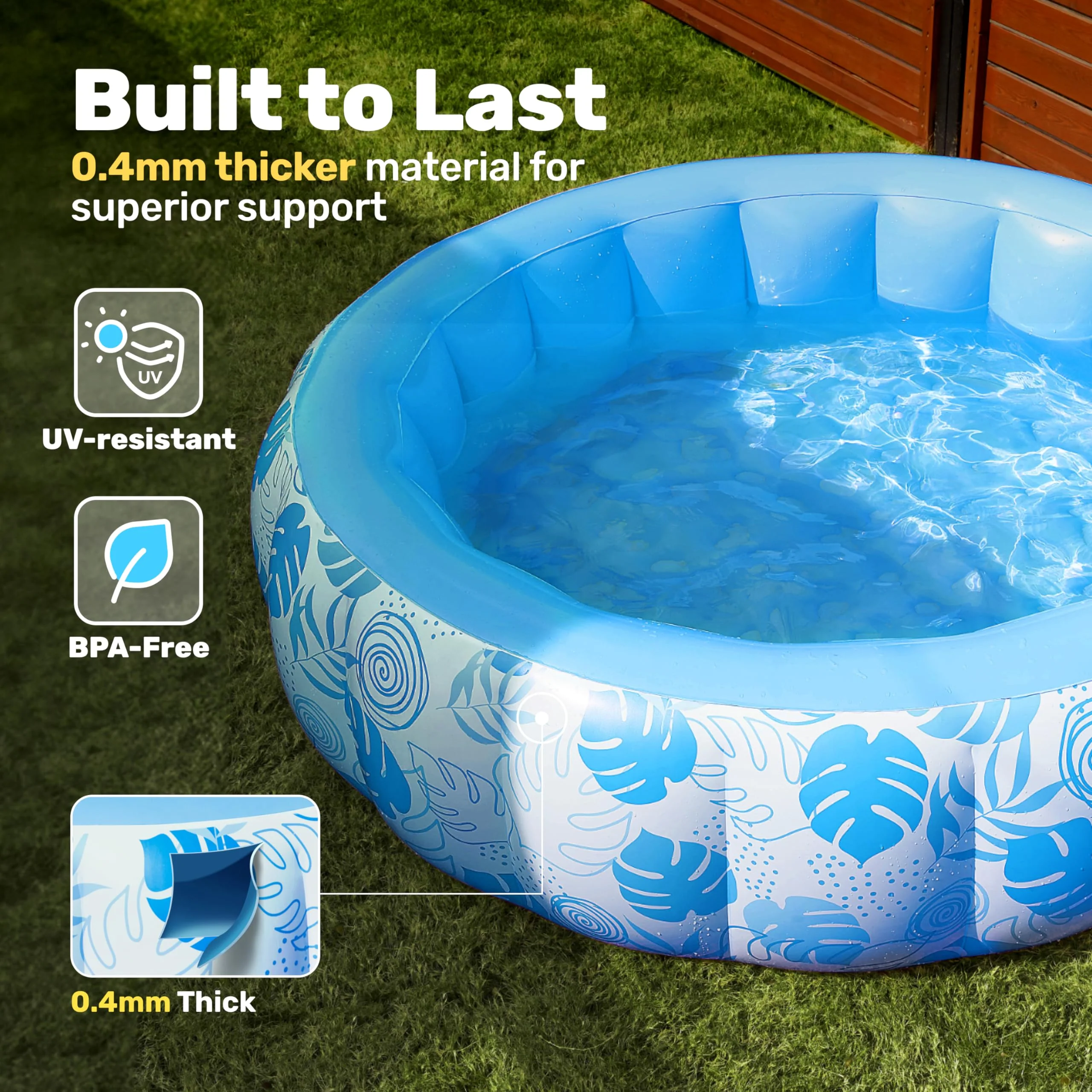 SLOOSH Inflatable Swimming Pool,5.5ft x 20 Inch Full-Sized Blow Up Durable Thickened Luxury Above Ground Family Pool with Comfortable Backrest for Summer Water Party Backyard Garden Lawn,Blue - Image 8