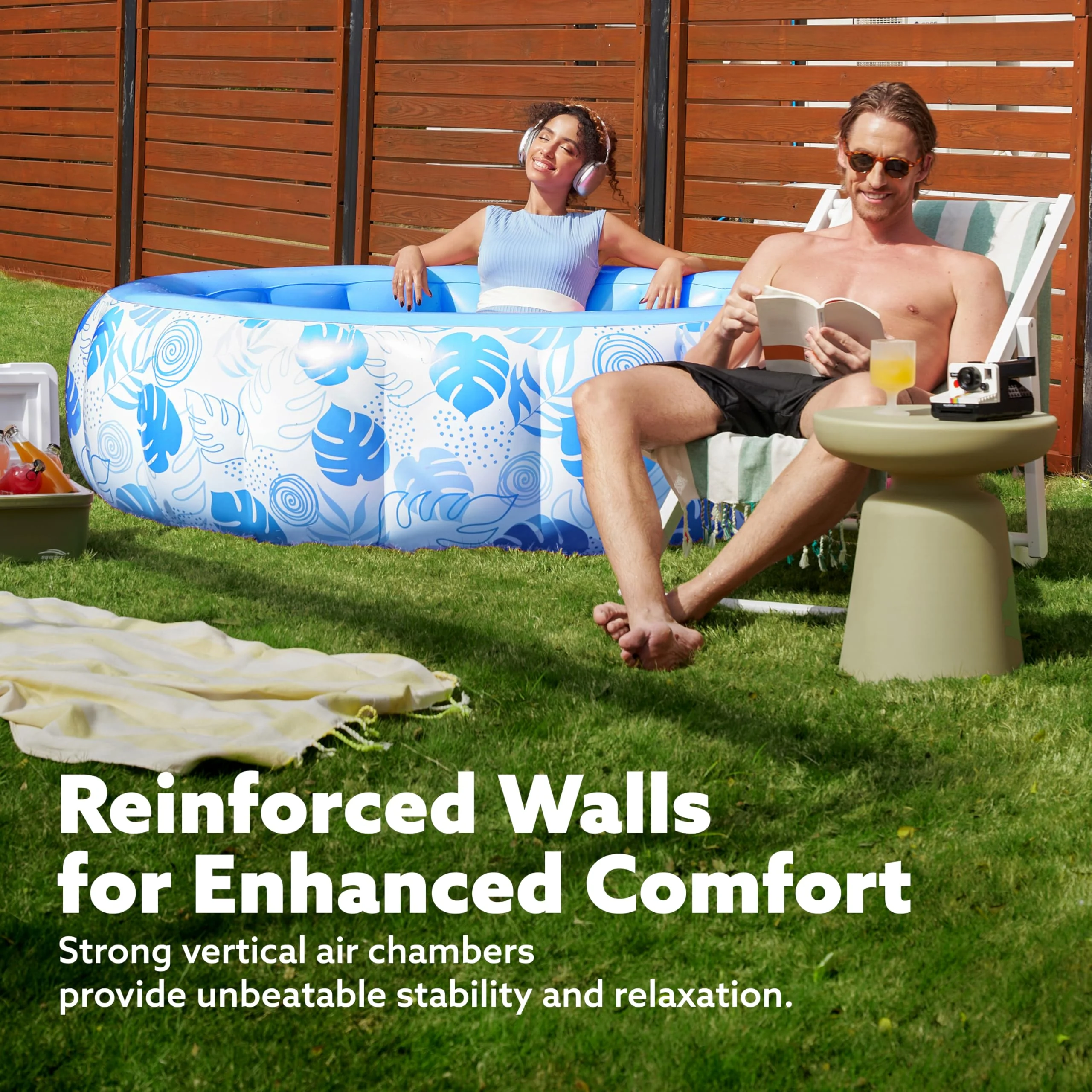 SLOOSH Inflatable Swimming Pool,5.5ft x 20 Inch Full-Sized Blow Up Durable Thickened Luxury Above Ground Family Pool with Comfortable Backrest for Summer Water Party Backyard Garden Lawn,Blue - Image 9