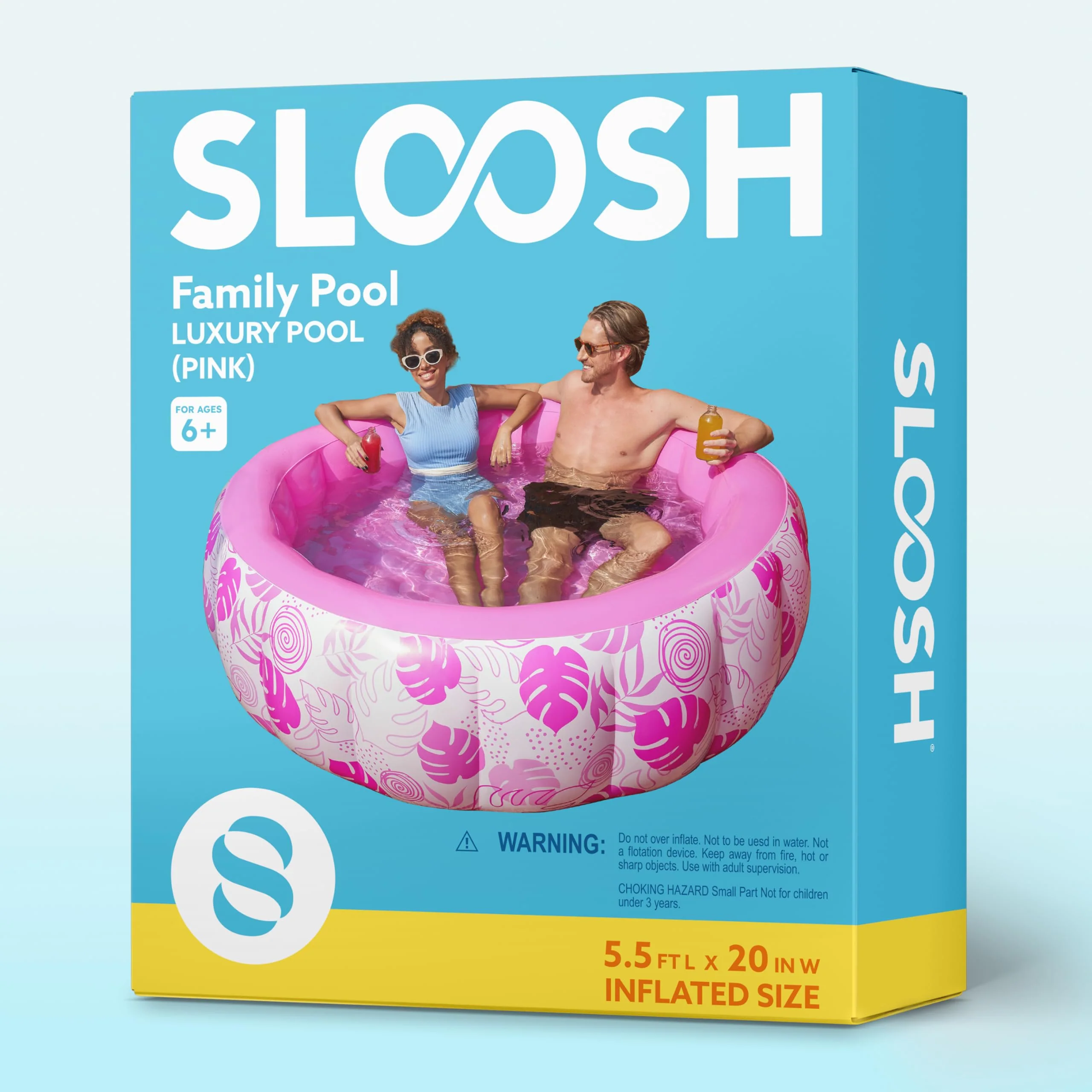 SLOOSH Inflatable Swimming Pool,5.5ft x 20 Inch Full-Sized Blow Up Durable Thickened Luxury Above Ground Family Pool with Comfortable Backrest for Summer Water Party Backyard Garden Lawn,Pink - Image 2