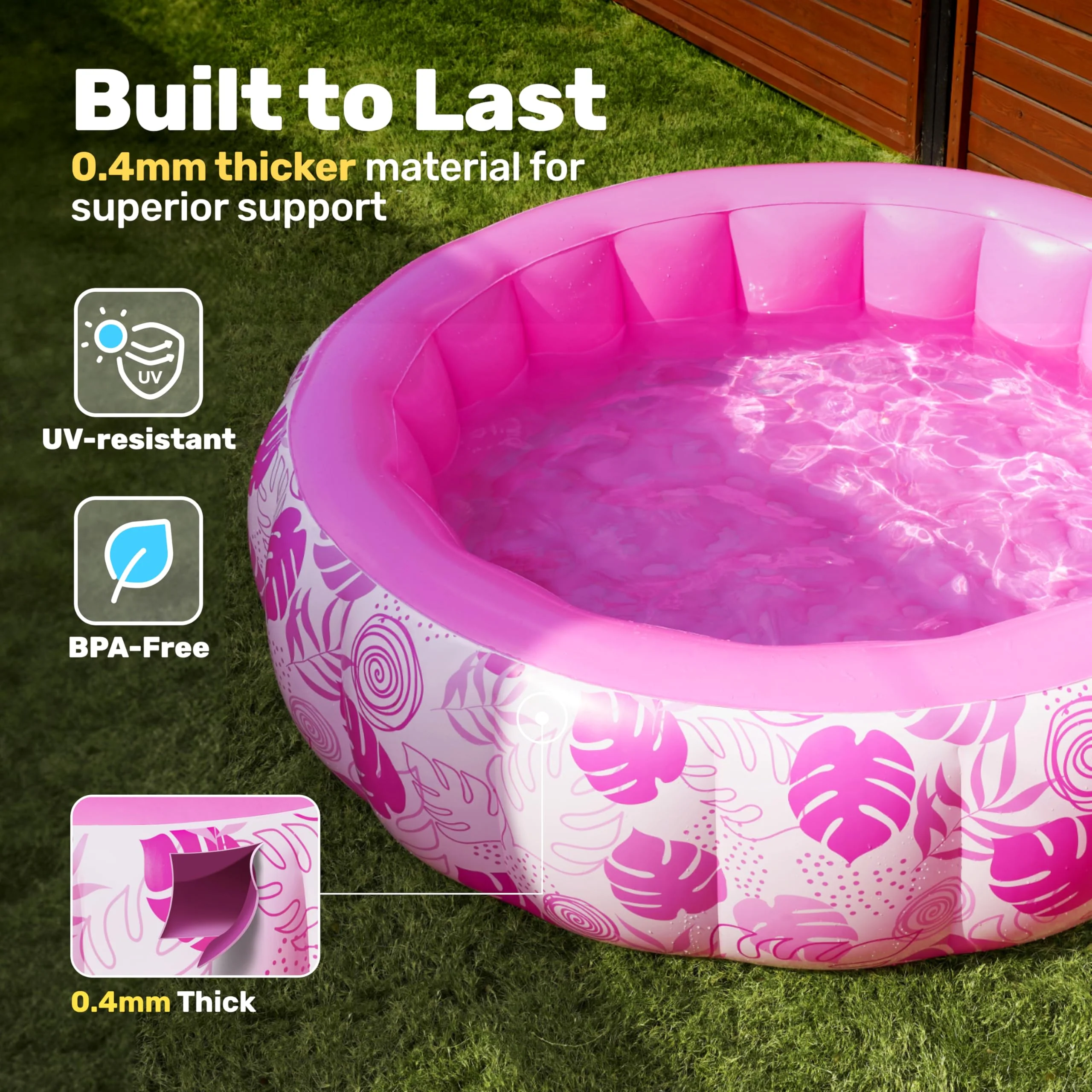 SLOOSH Inflatable Swimming Pool,5.5ft x 20 Inch Full-Sized Blow Up Durable Thickened Luxury Above Ground Family Pool with Comfortable Backrest for Summer Water Party Backyard Garden Lawn,Pink - Image 8