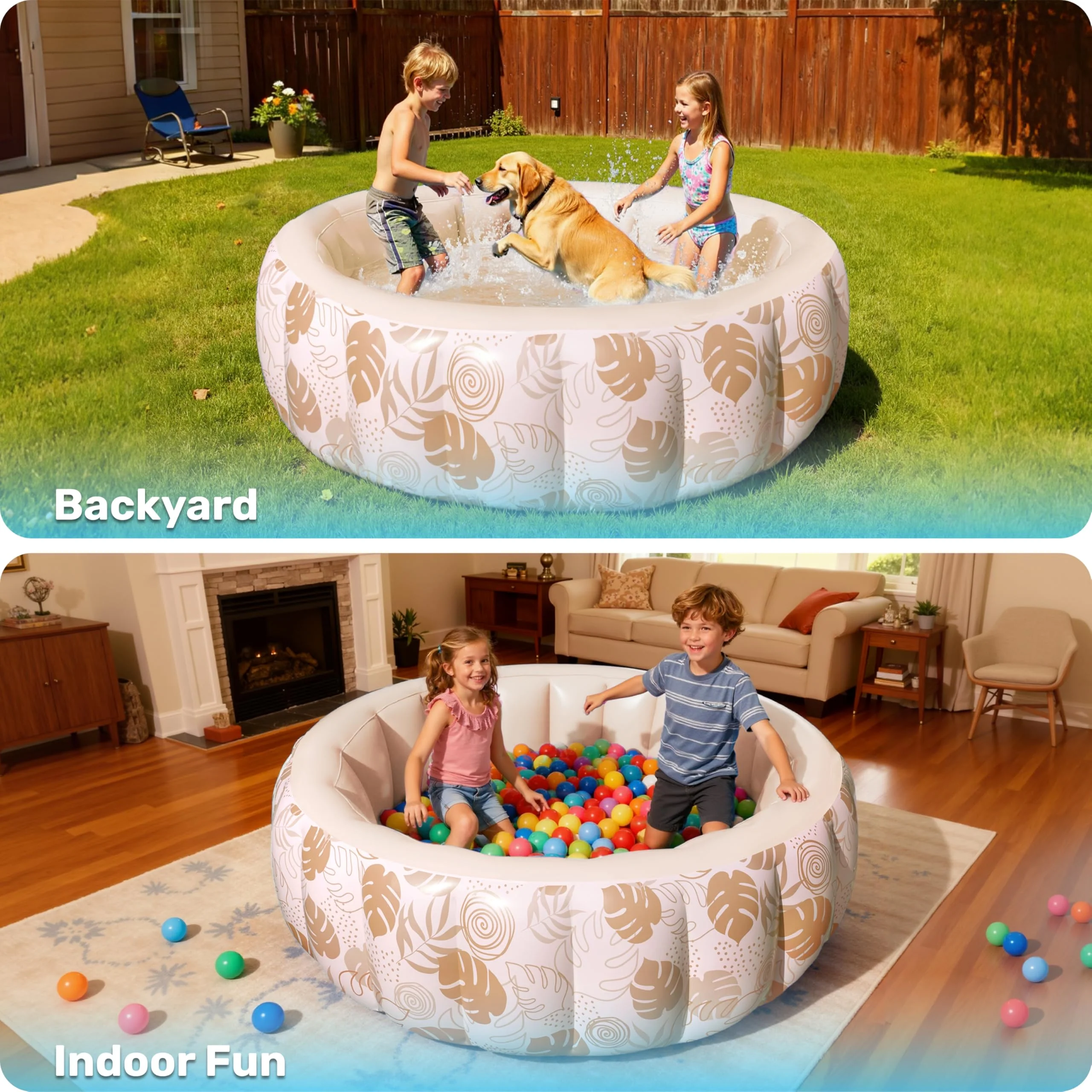 SLOOSH Inflatable Swimming Pool,5.5ft x 20 Inch Full-Sized Blow Up Durable Thickened Luxury Above Ground Family Pool with Comfortable Backrest for Summer Water Party Backyard Garden Lawn,Sandy - Image 4