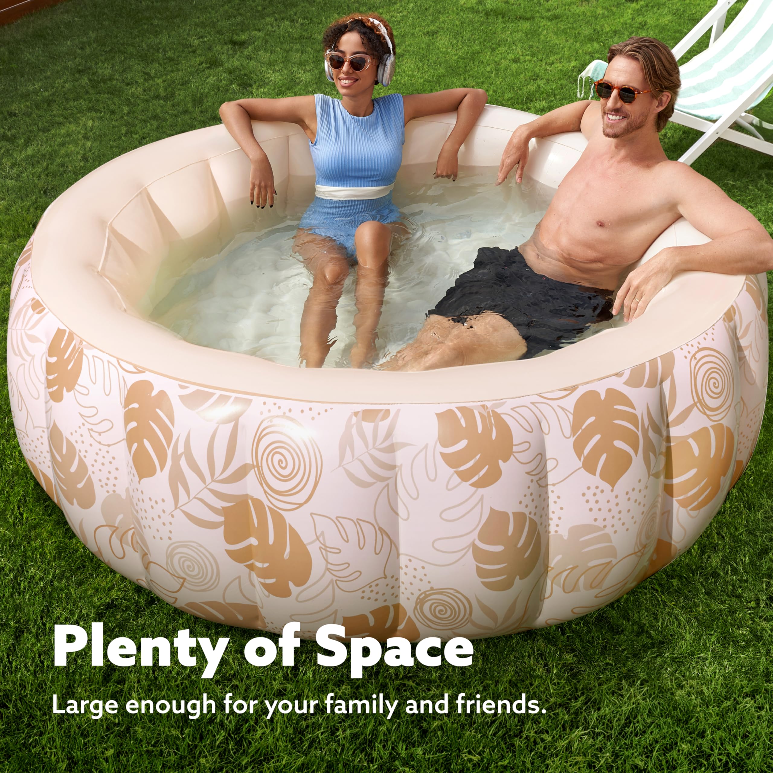 SLOOSH Inflatable Swimming Pool,5.5ft x 20 Inch Full-Sized Blow Up Durable Thickened Luxury Above Ground Family Pool with Comfortable Backrest for Summer Water Party Backyard Garden Lawn,Sandy - Image 5