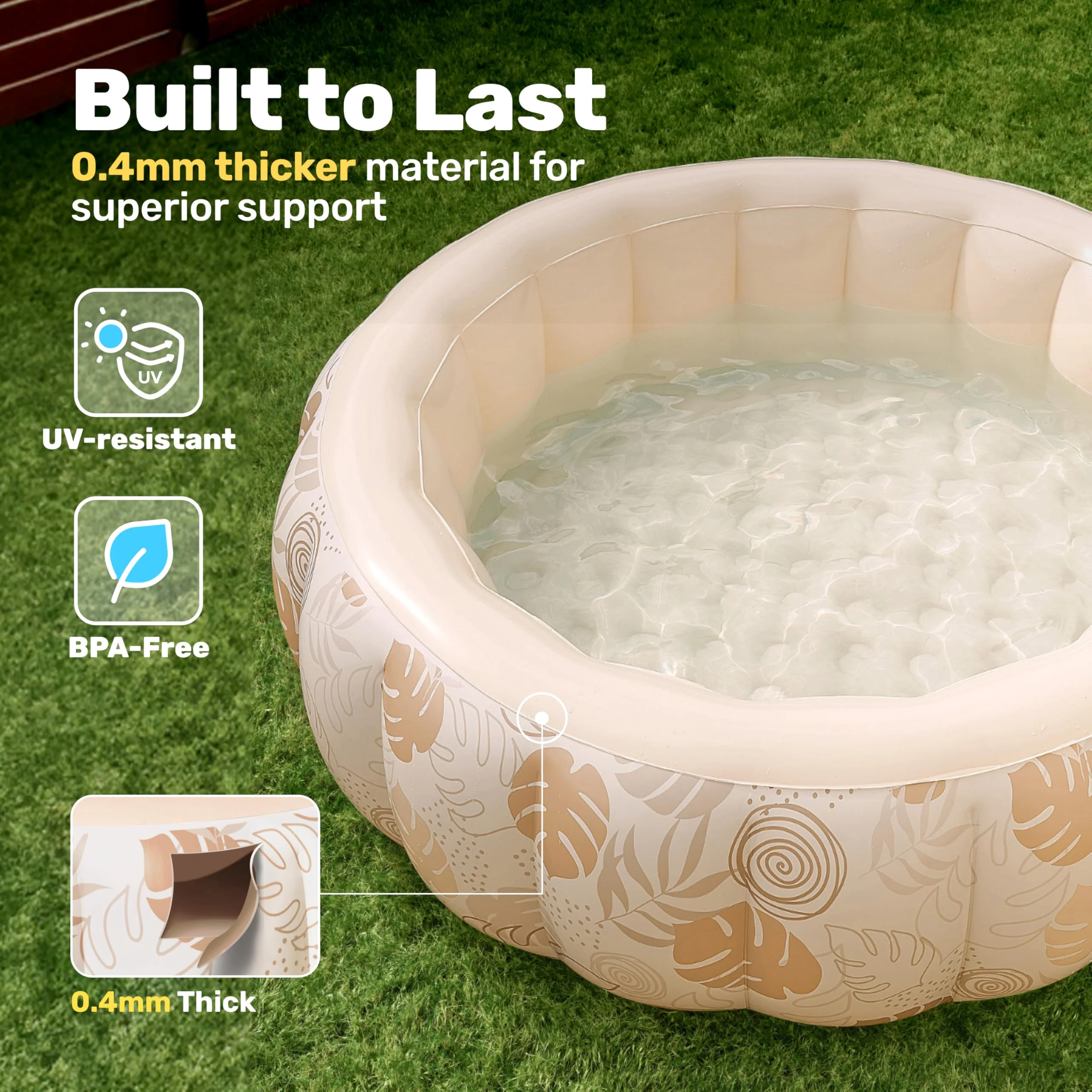 SLOOSH Inflatable Swimming Pool,5.5ft x 20 Inch Full-Sized Blow Up Durable Thickened Luxury Above Ground Family Pool with Comfortable Backrest for Summer Water Party Backyard Garden Lawn,Sandy - Image 8