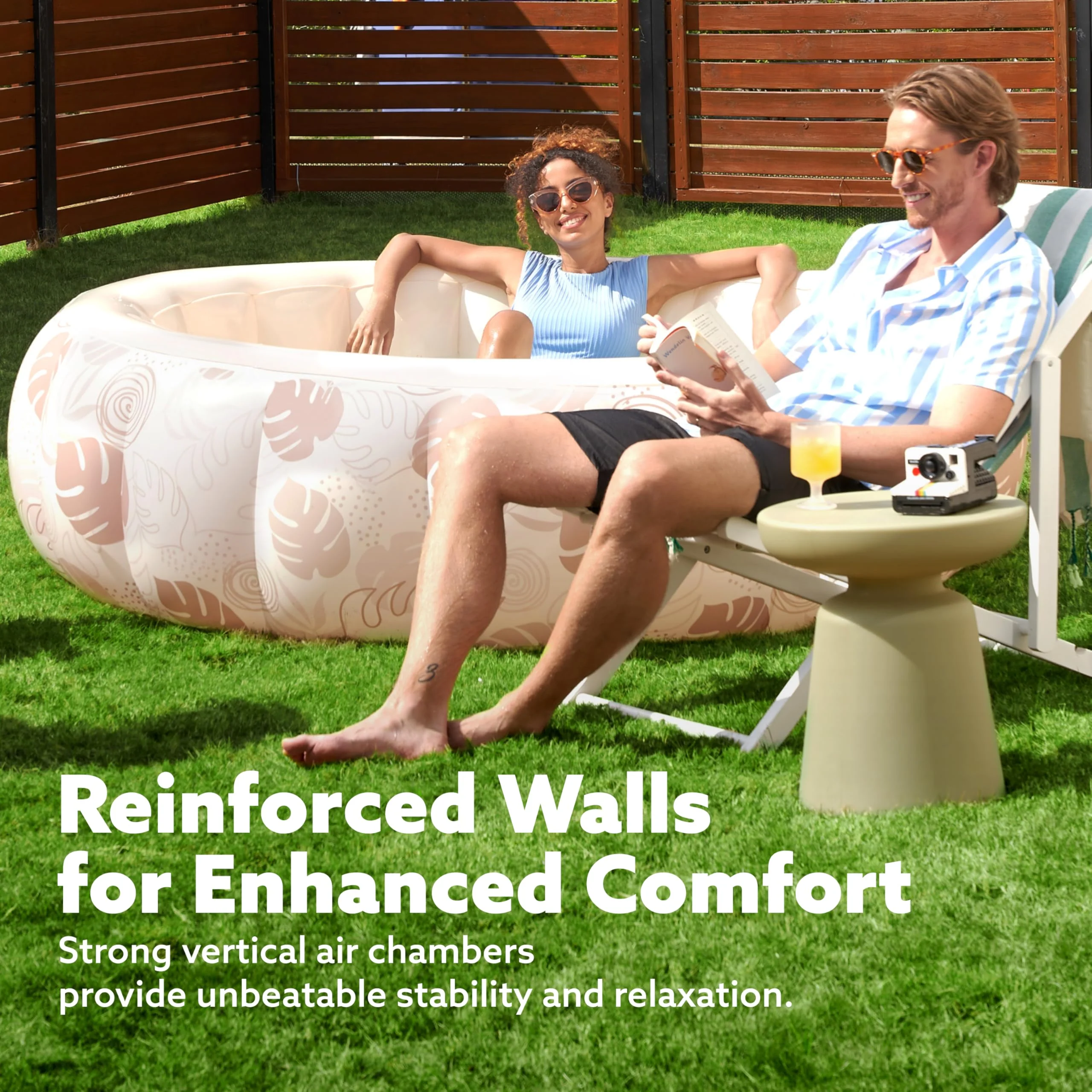 SLOOSH Inflatable Swimming Pool,5.5ft x 20 Inch Full-Sized Blow Up Durable Thickened Luxury Above Ground Family Pool with Comfortable Backrest for Summer Water Party Backyard Garden Lawn,Sandy - Image 9