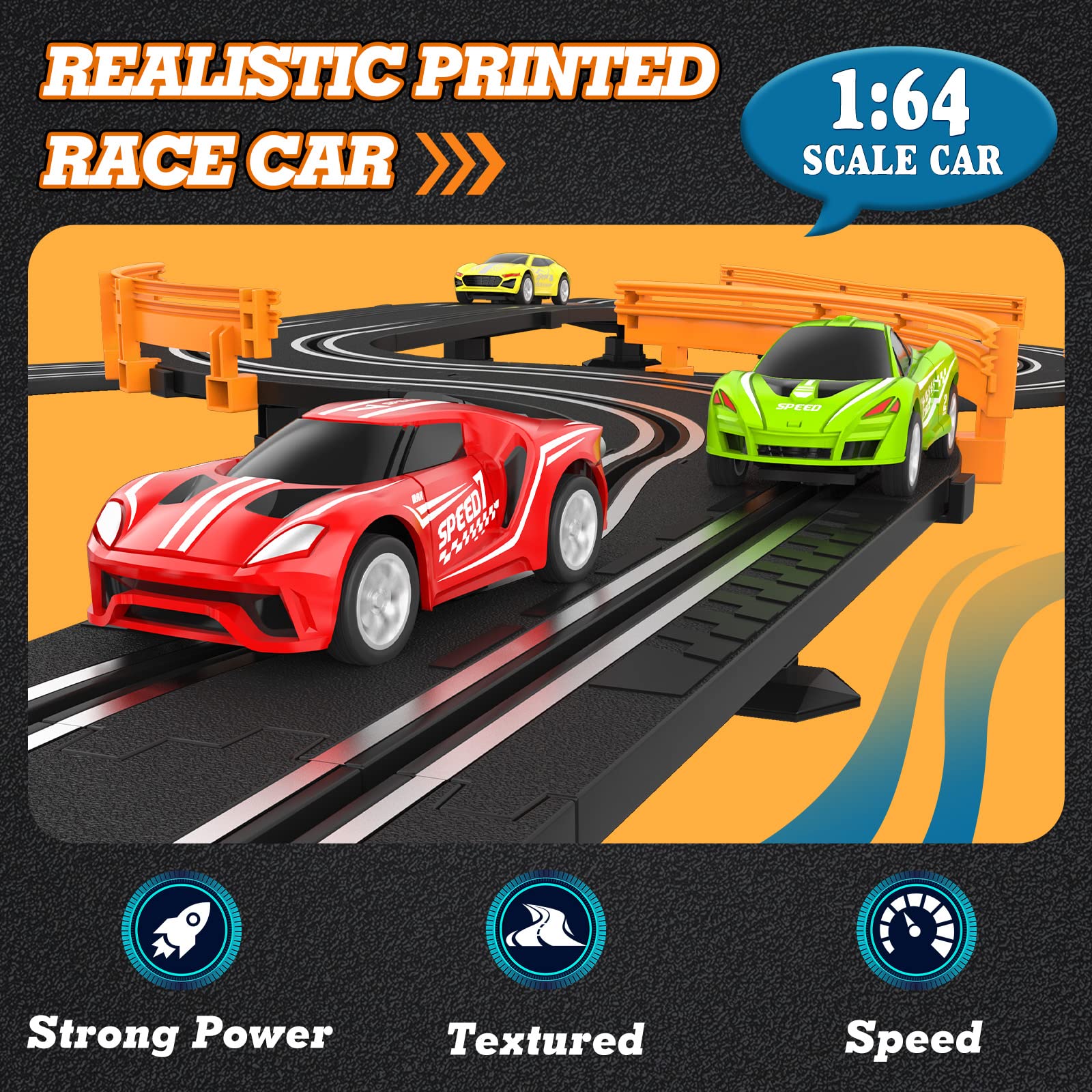 Slot Car Race Track Sets with 4 High-Speed Racing Car, Battery or Electric Race Car Track for Boys and Kids, Dual Racing Game Lap Counter Circular Overpass Track, Gifts Toys for Boys Kids Age 6 7 8-12 - Image 3