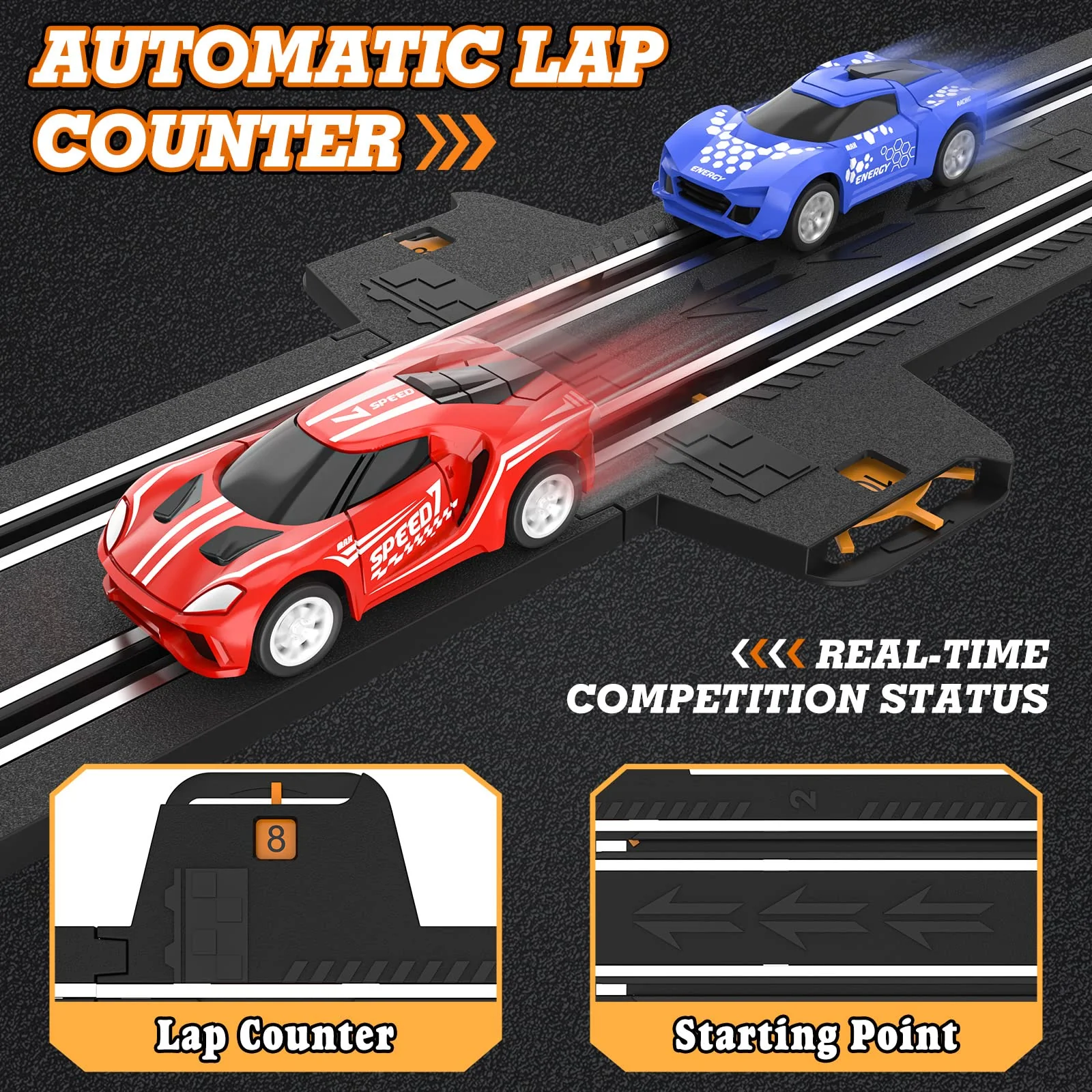 Slot Car Race Track Sets with 4 High-Speed Racing Car, Battery or Electric Race Car Track for Boys and Kids, Dual Racing Game Lap Counter Circular Overpass Track, Gifts Toys for Boys Kids Age 6 7 8-12 - Image 5