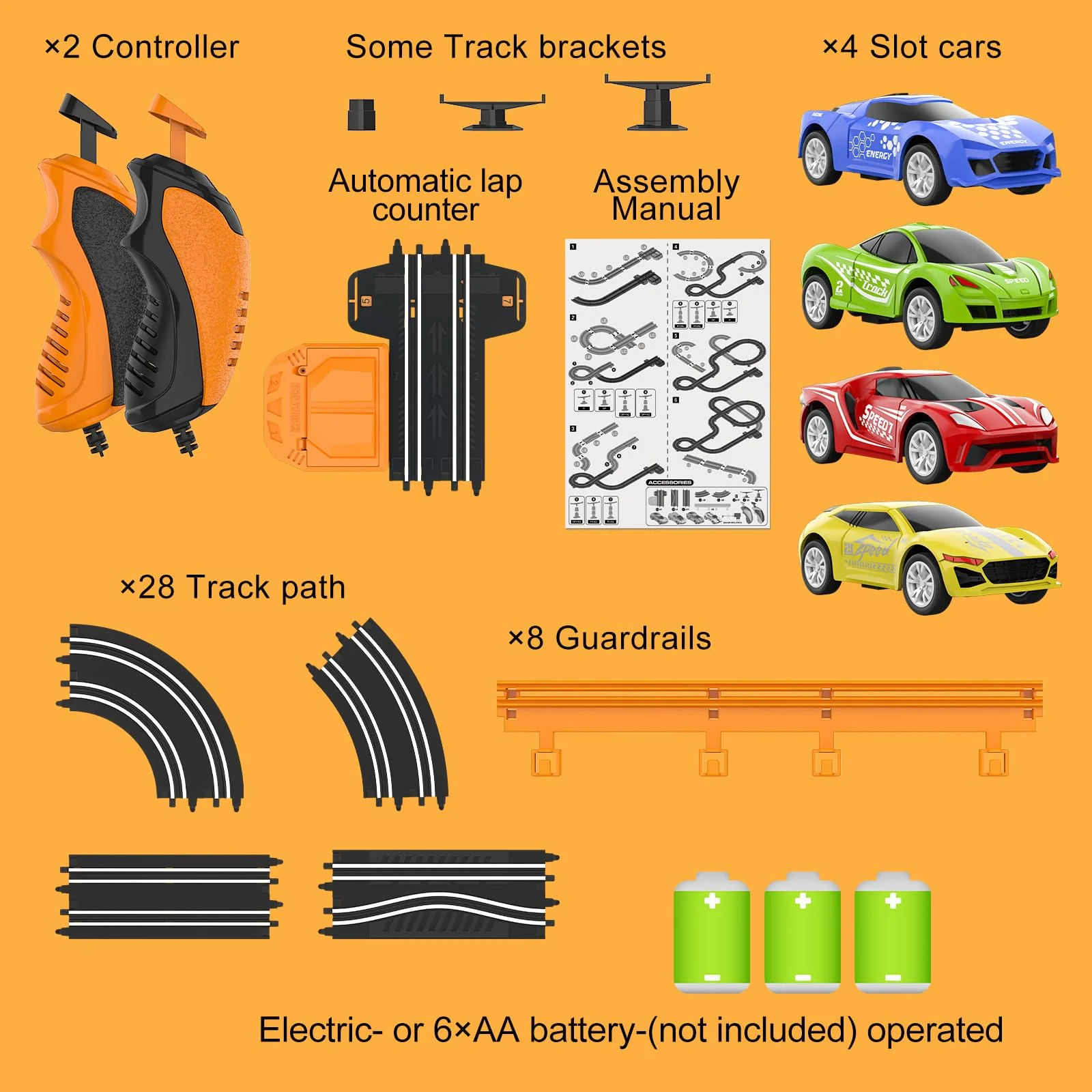 Slot Car Race Track Sets with 4 High-Speed Racing Car, Battery or Electric Race Car Track for Boys and Kids, Dual Racing Game Lap Counter Circular Overpass Track, Gifts Toys for Boys Kids Age 6 7 8-12 - Image 6