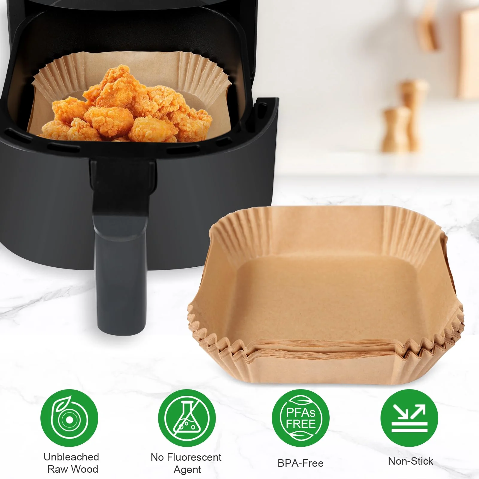 Small Air Fryer Liners Disposable Compatible with COSORI Air Fryer 2.1 Qt, 175 PCS Unbleached Parchment Paper 1-2 qt Small Air Fryer Liners Disposable for COSORI Accessories Non-Stick Baking Paper - Image 4