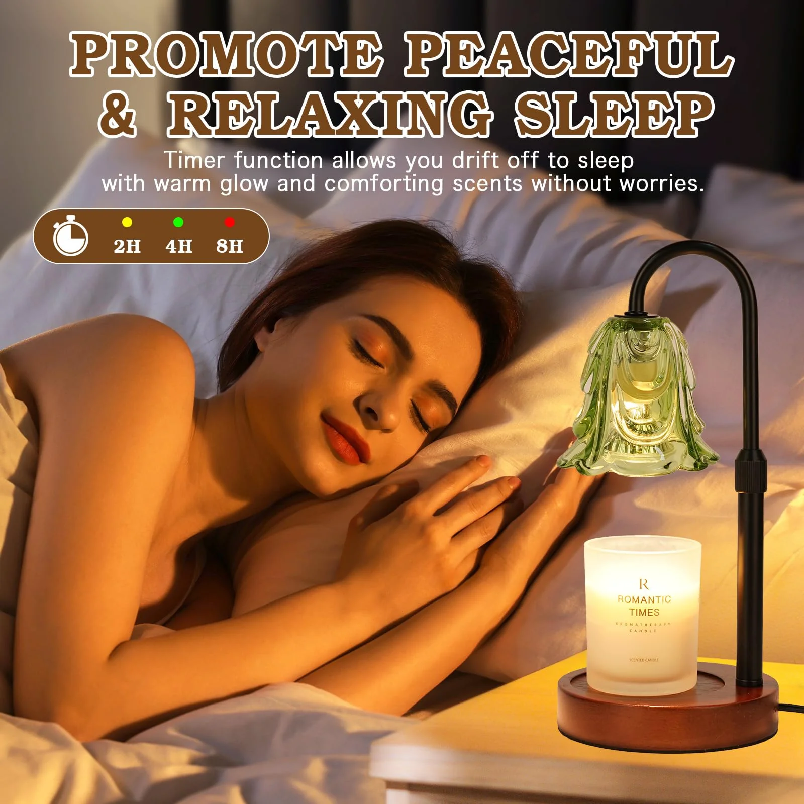 Small Candle Warmer Lamp with Timer, Adjustable Green Lamp Warmer for Jar Candles, Unique Women Gifts for Birthday, Dimmable Candle Heater, Christmas Gifts, Cute Wax Warming Light with Wood Base - Image 2