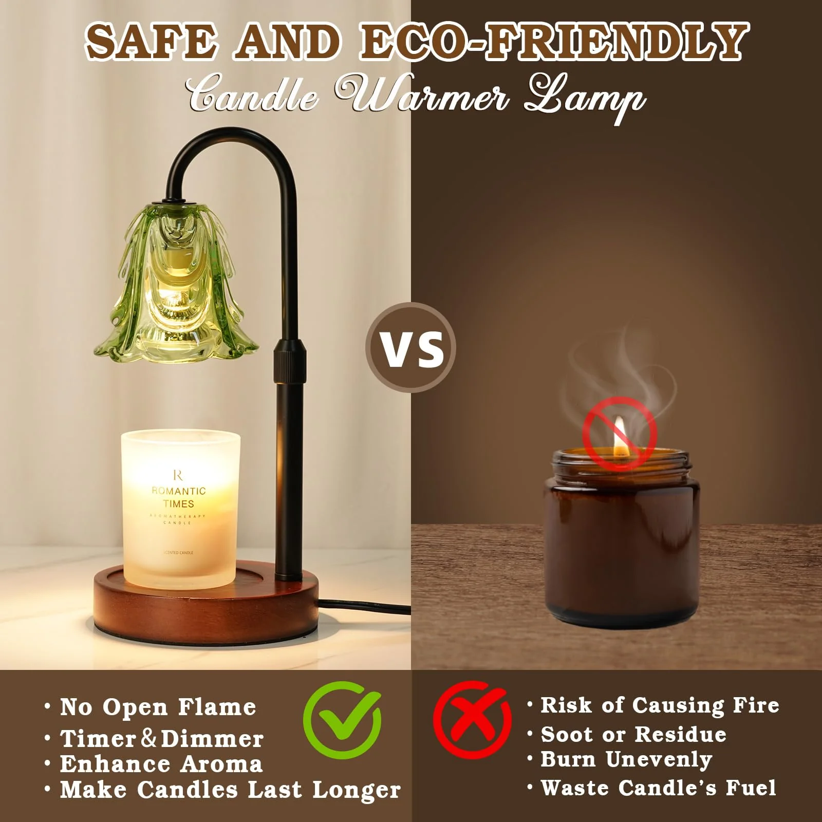 Small Candle Warmer Lamp with Timer, Adjustable Green Lamp Warmer for Jar Candles, Unique Women Gifts for Birthday, Dimmable Candle Heater, Christmas Gifts, Cute Wax Warming Light with Wood Base - Image 4