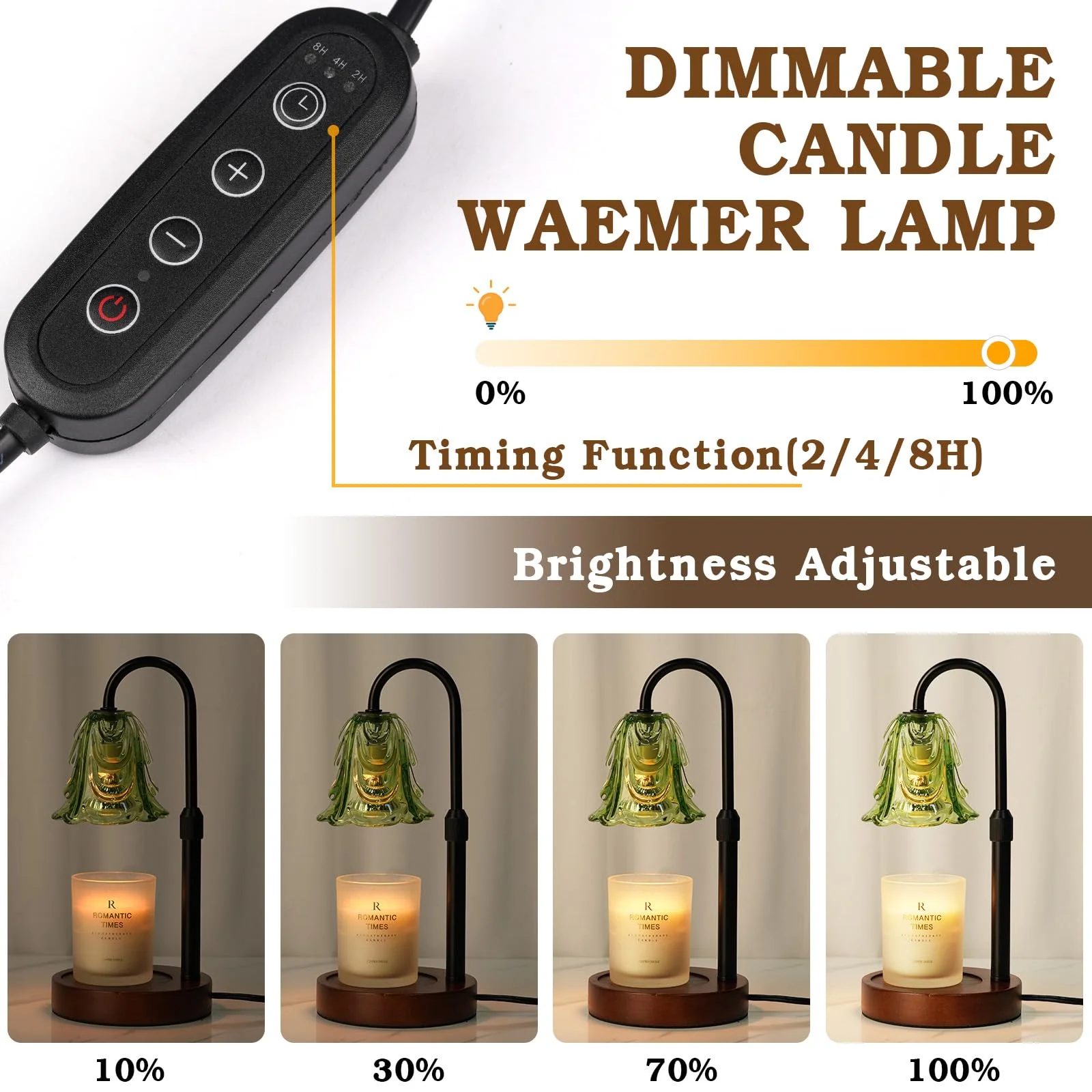 Small Candle Warmer Lamp with Timer, Adjustable Green Lamp Warmer for Jar Candles, Unique Women Gifts for Birthday, Dimmable Candle Heater, Christmas Gifts, Cute Wax Warming Light with Wood Base - Image 5