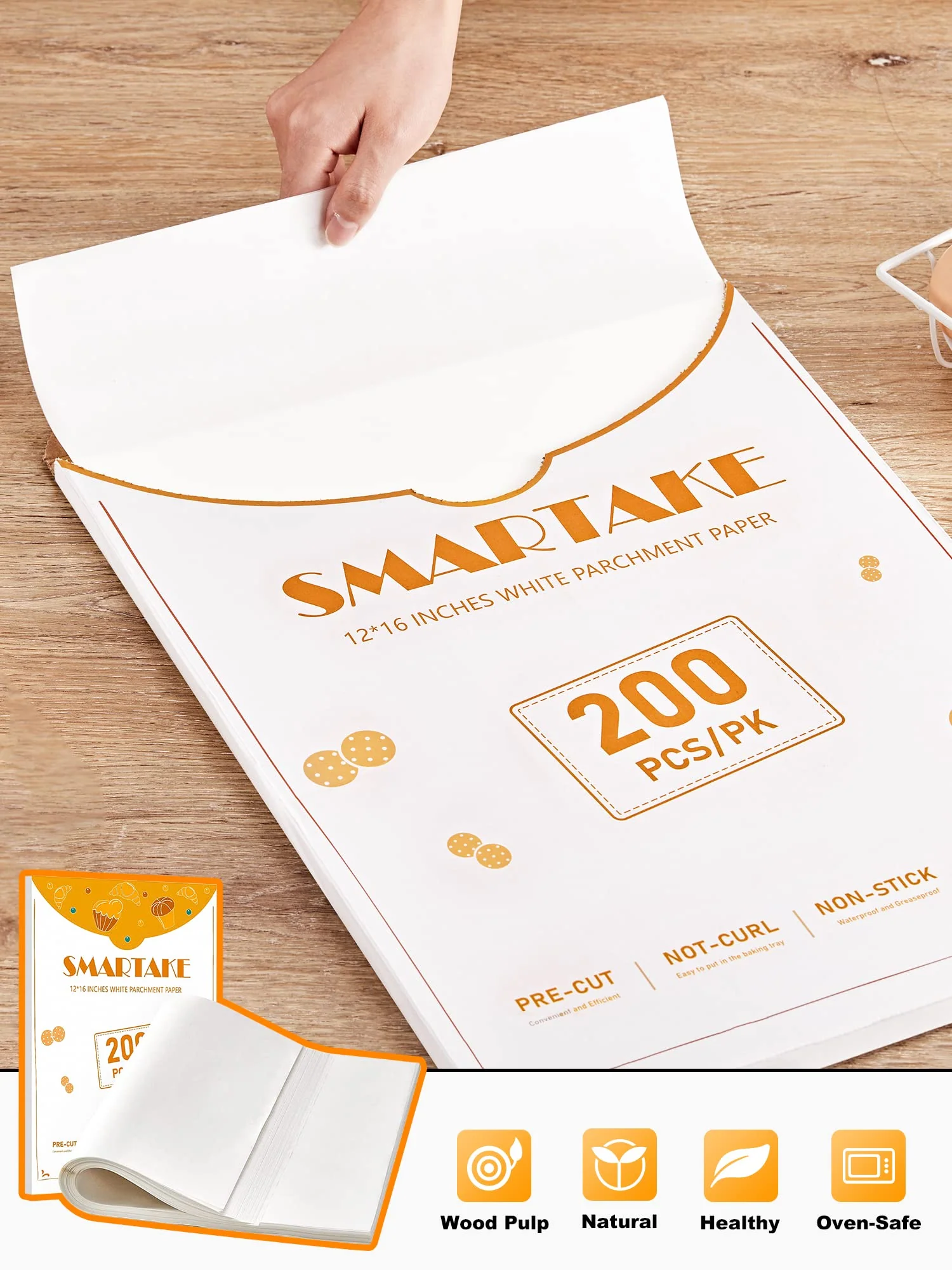 SMARTAKE 200 Pcs Parchment Paper Baking Sheets, 12x16 Inch Non-Stick Precut Baking Parchment, Suitable for Baking Grilling Air Fryer Steaming Bread Cup Cake Cookie and More (White) - Image 8