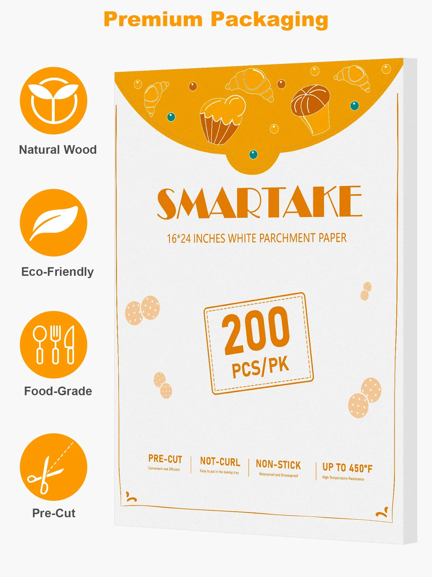 SMARTAKE 200 Pcs Parchment Paper Baking Sheets, 16x24 Inches Non-Stick Precut Baking Parchment, Suitable for Baking Grilling Air Fryer Steaming Bread Cup Cake Cookie and More (White) - Image 3