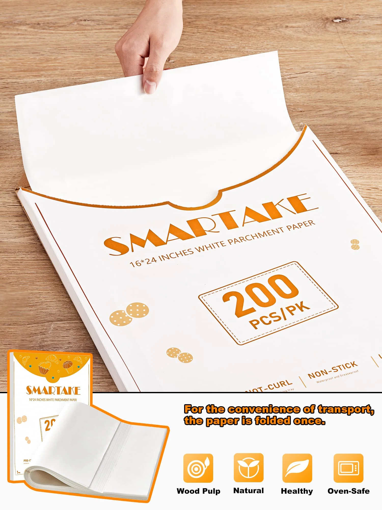 SMARTAKE 200 Pcs Parchment Paper Baking Sheets, 16x24 Inches Non-Stick Precut Baking Parchment, Suitable for Baking Grilling Air Fryer Steaming Bread Cup Cake Cookie and More (White) - Image 8