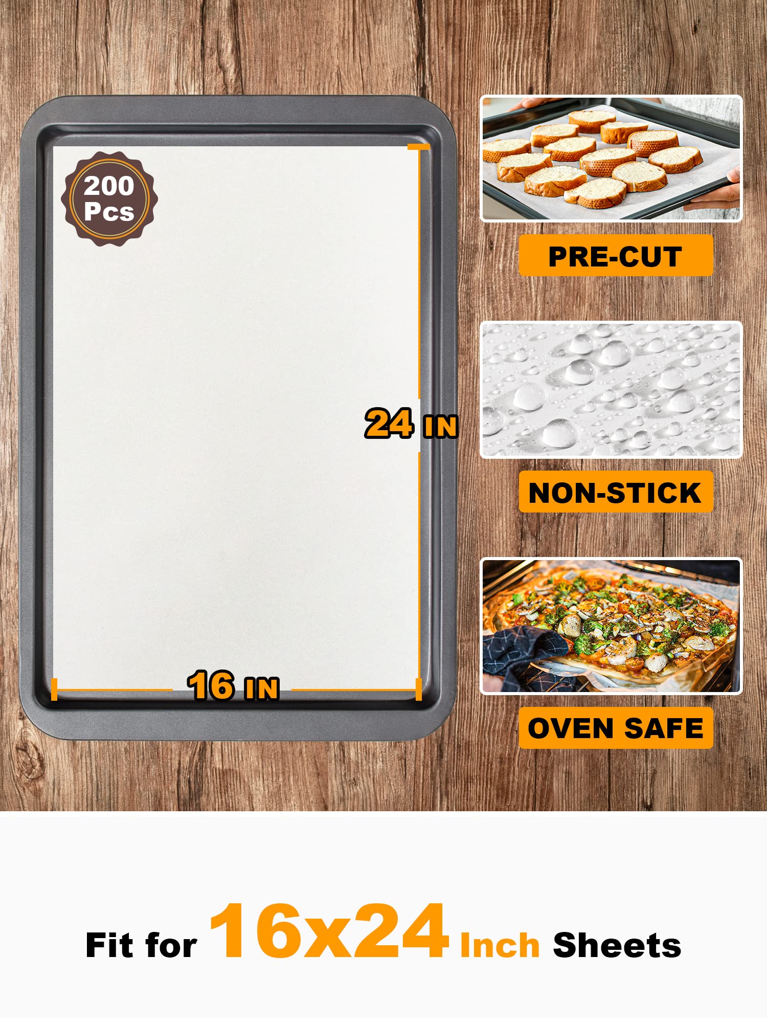 SMARTAKE 200 Pcs Parchment Paper Baking Sheets, 16x24 Inches Non-Stick Precut Baking Parchment, Suitable for Baking Grilling Air Fryer Steaming Bread Cup Cake Cookie and More (White) - Image 9