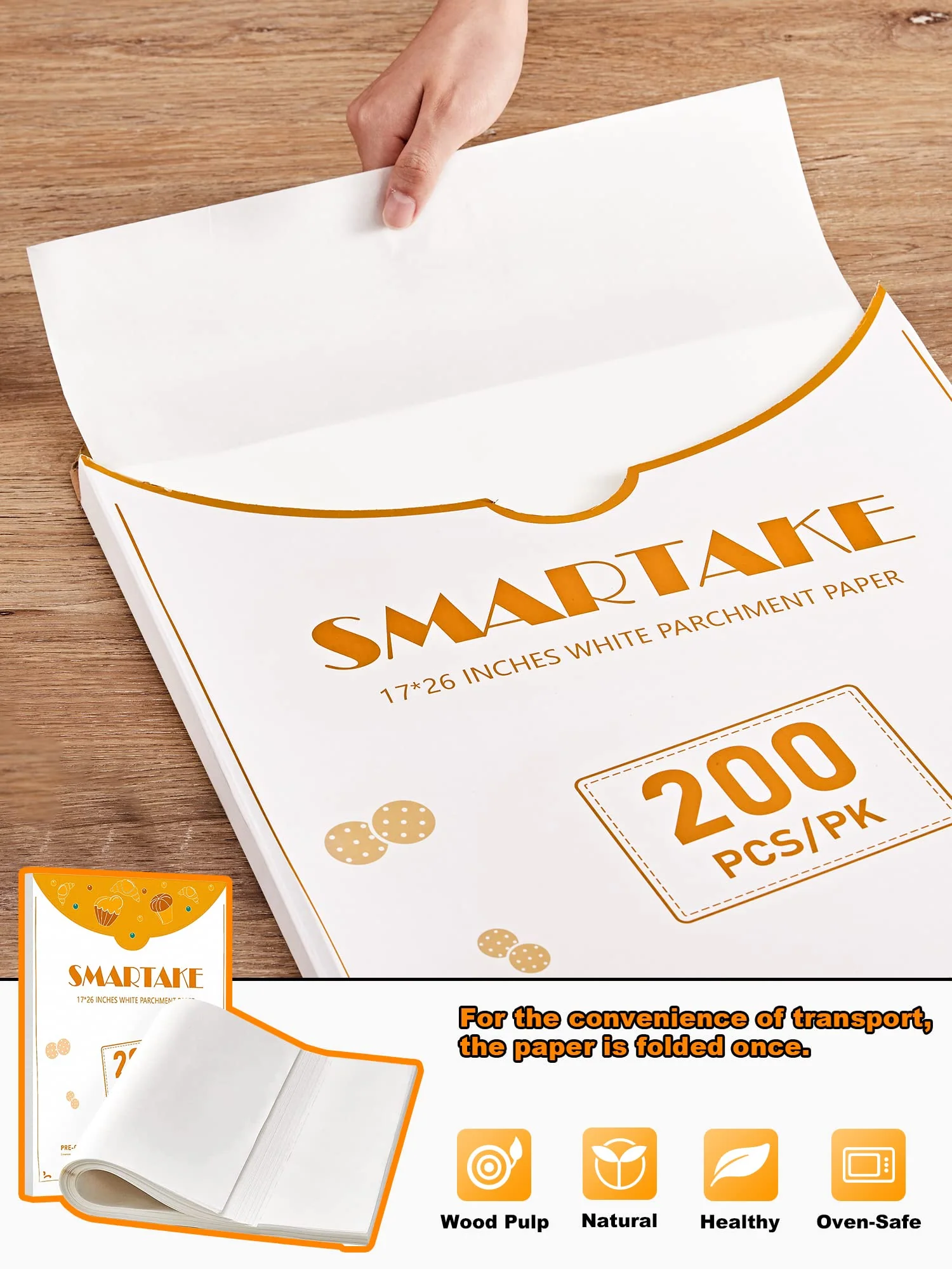 SMARTAKE 200 Pcs Parchment Paper Baking Sheets, 17x26 Inch Non-Stick Precut Baking Parchment, Suitable for Baking Grilling Air Fryer Steaming Bread Cup Cake Cookie and More (White) - Image 7