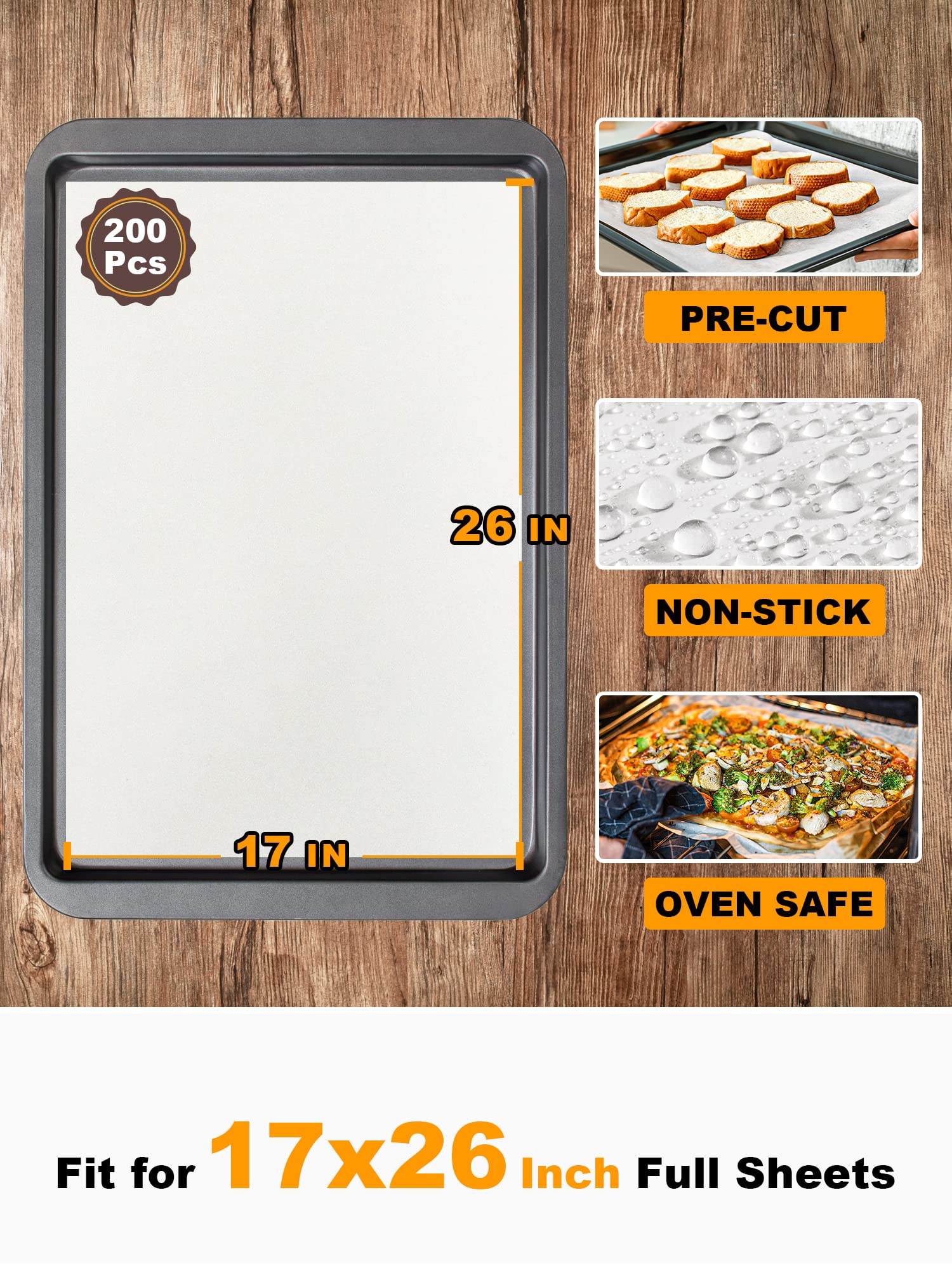 SMARTAKE 200 Pcs Parchment Paper Baking Sheets, 17x26 Inch Non-Stick Precut Baking Parchment, Suitable for Baking Grilling Air Fryer Steaming Bread Cup Cake Cookie and More (White) - Image 8