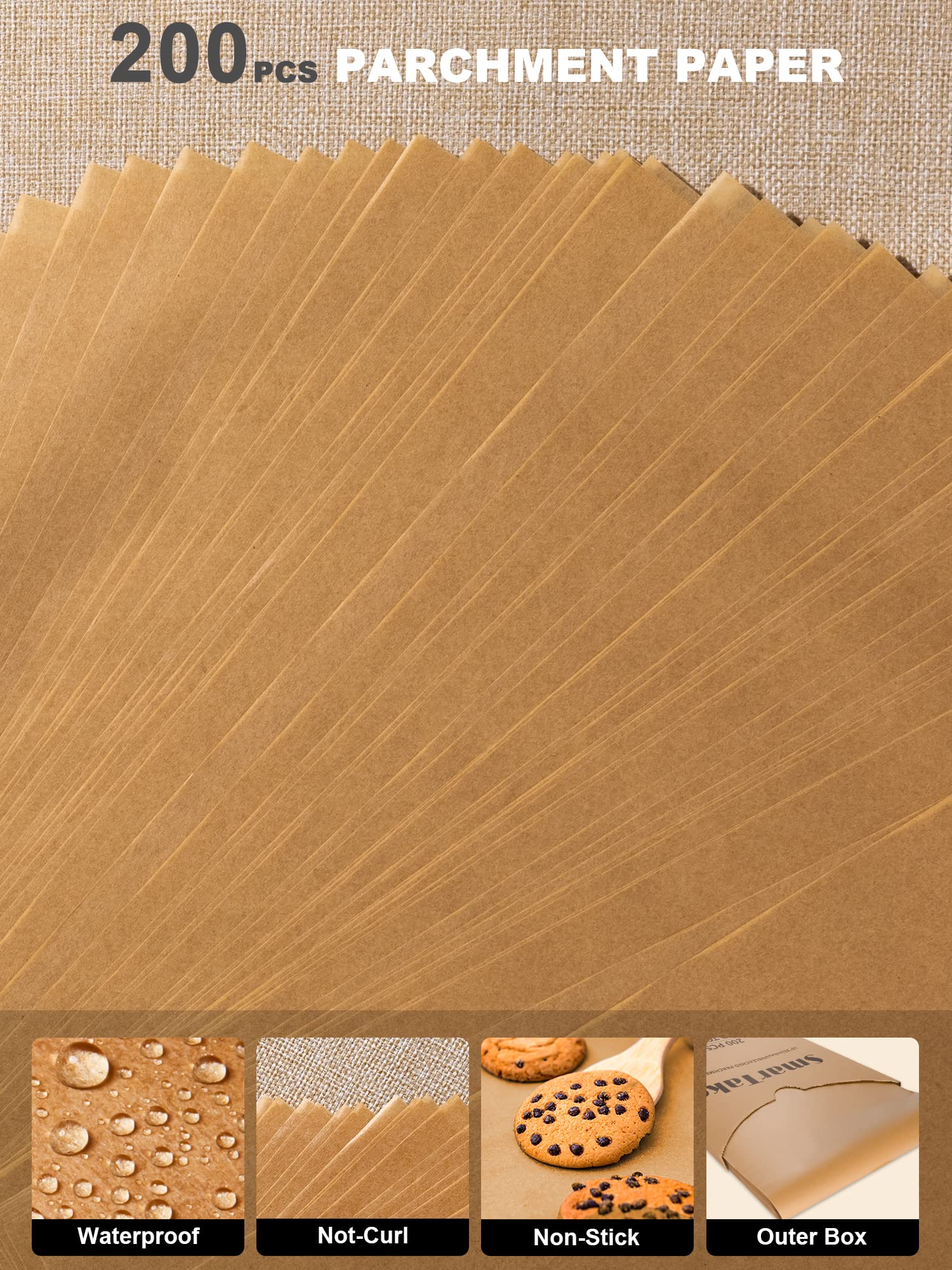 SMARTAKE 200 Pcs Unbleached Parchment Paper Baking Sheets, 17x26 Inches, Non-Stick, Precut for Baking, Grilling, Air Fryer, Steaming, Bread, Cup Cake, Cookie - Image 2
