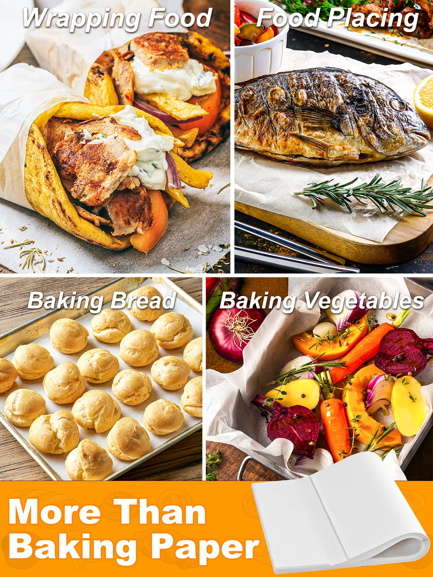 SMARTAKE 300 Pcs Parchment Paper Baking Sheets, 12x16 Inch Pre-Cut Baking Parchment, Non-Stick Kitchens Cookie Baking Paper, for Oven Grilling Air Fryer Steaming Bread Cake Cookie Meat Pizza (White) - Image 7