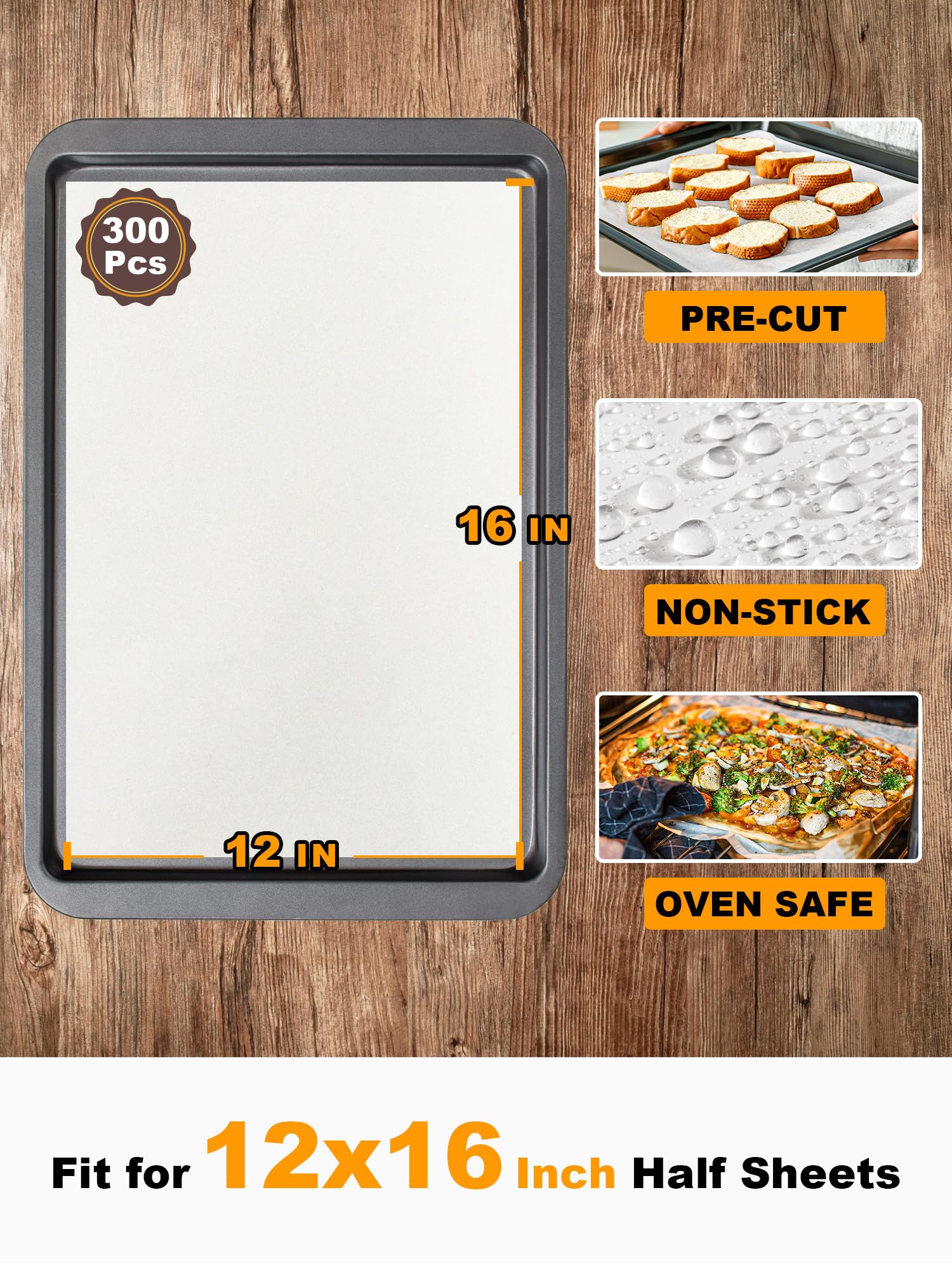 SMARTAKE 300 Pcs Parchment Paper Baking Sheets, 12x16 Inch Pre-Cut Baking Parchment, Non-Stick Kitchens Cookie Baking Paper, for Oven Grilling Air Fryer Steaming Bread Cake Cookie Meat Pizza (White) - Image 9