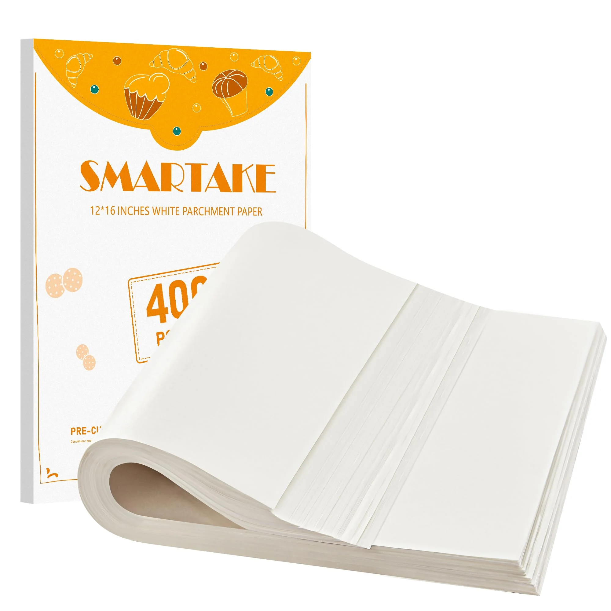 SMARTAKE 400PCS Parchment Paper Sheets, 12 x 16 IN Pre-Cut Baking Parchment, Non-Stick Kitchens Cookie Baking Paper, for Oven Grilling Air Fryer Steaming Bread Cake Cookie Meat Pizza (White)